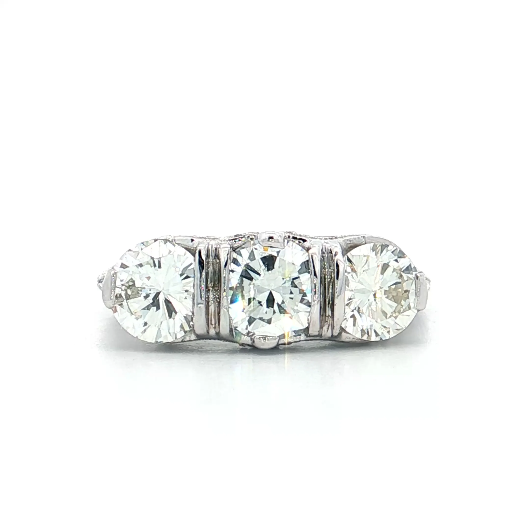 2.31 Vintage Art Deco Three Stone Engagement Ring 18k