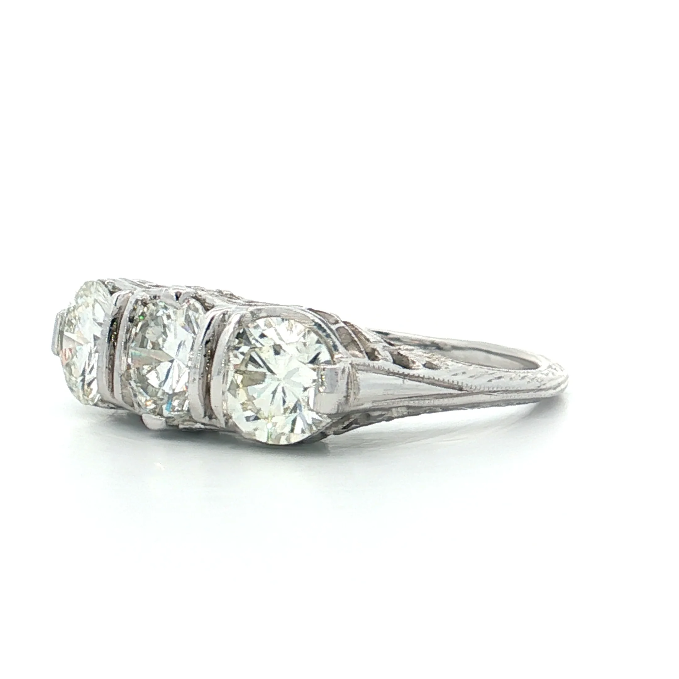 2.31 Vintage Art Deco Three Stone Engagement Ring 18k - Image 2