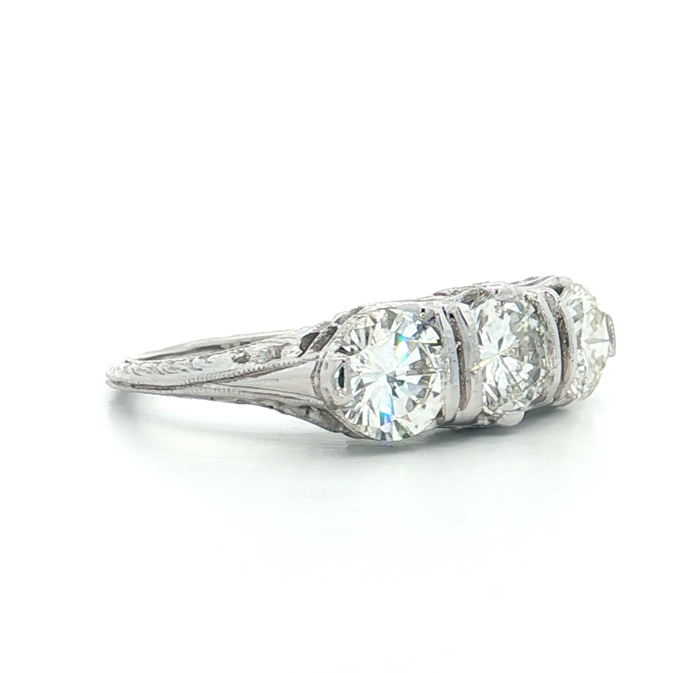 2.31 Vintage Art Deco Three Stone Engagement Ring 18k - Image 3