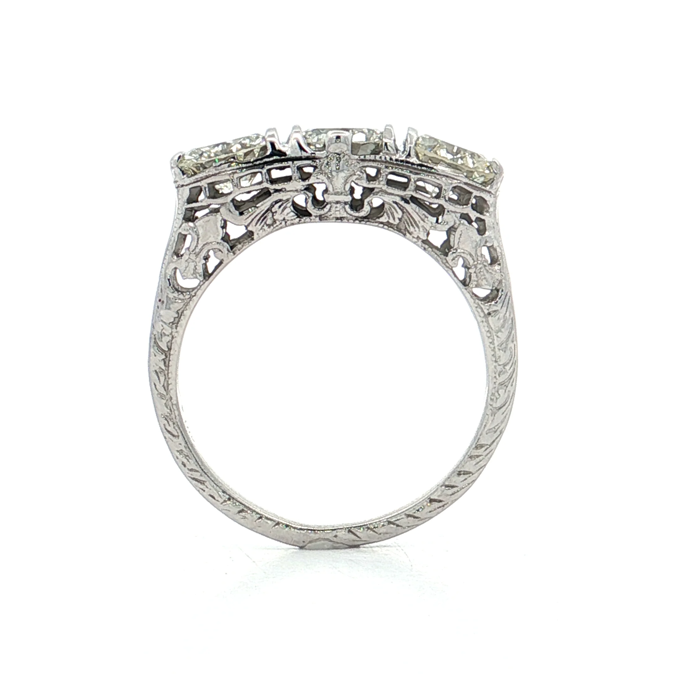 2.31 Vintage Art Deco Three Stone Engagement Ring 18k - Image 4