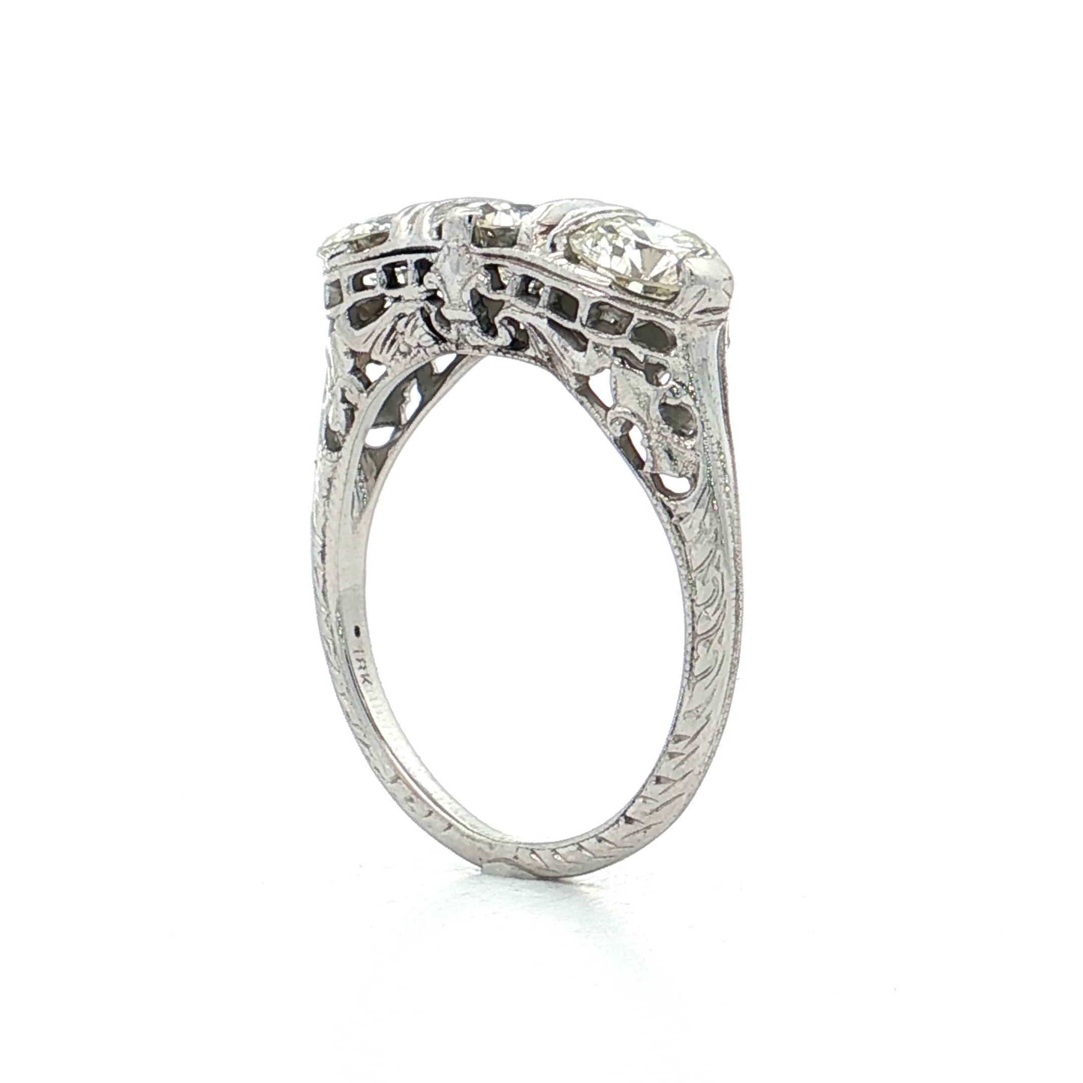 2.31 Vintage Art Deco Three Stone Engagement Ring 18k - Image 5