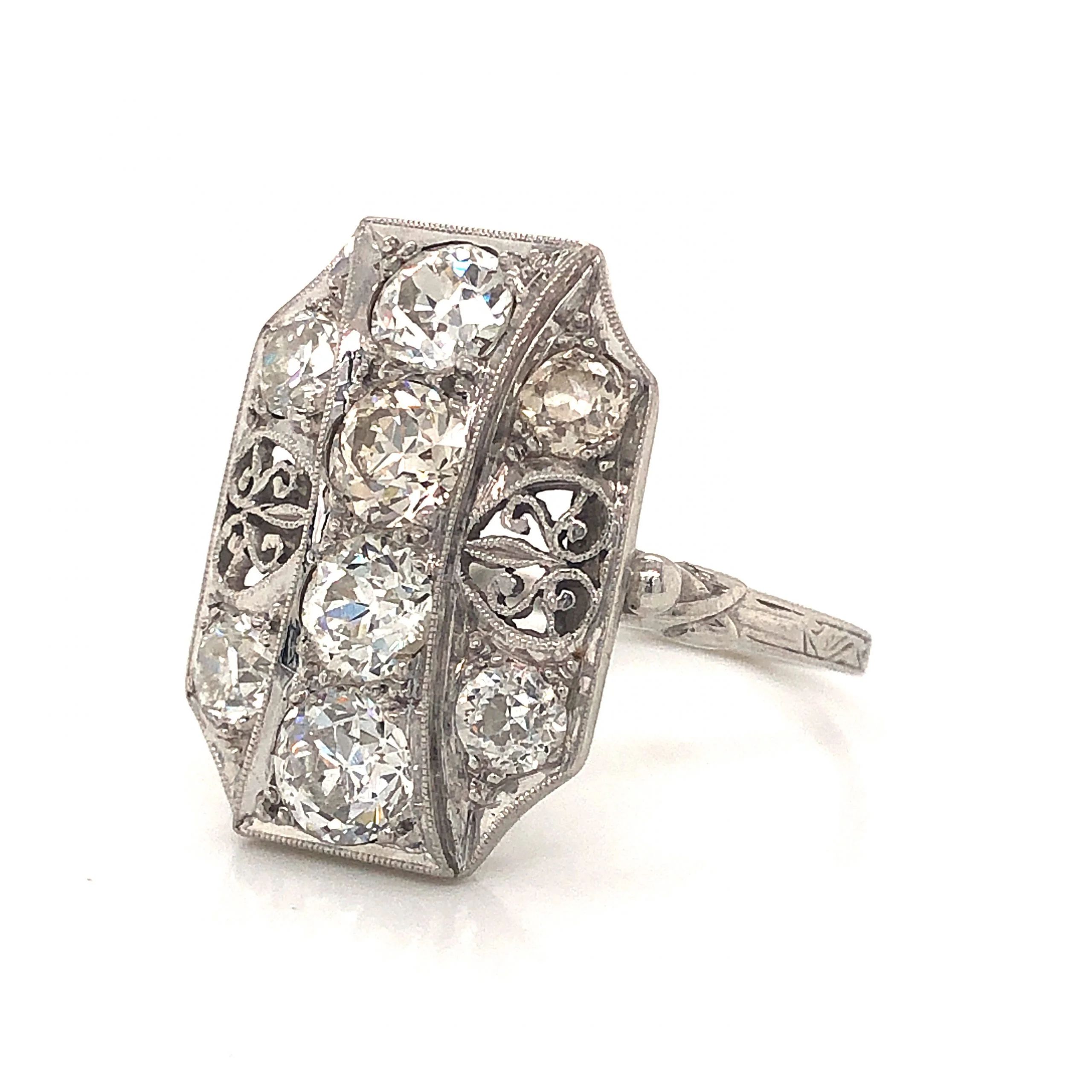 2.32 Art Deco Diamond Filigree Cocktail Ring in Platinum - Image 2