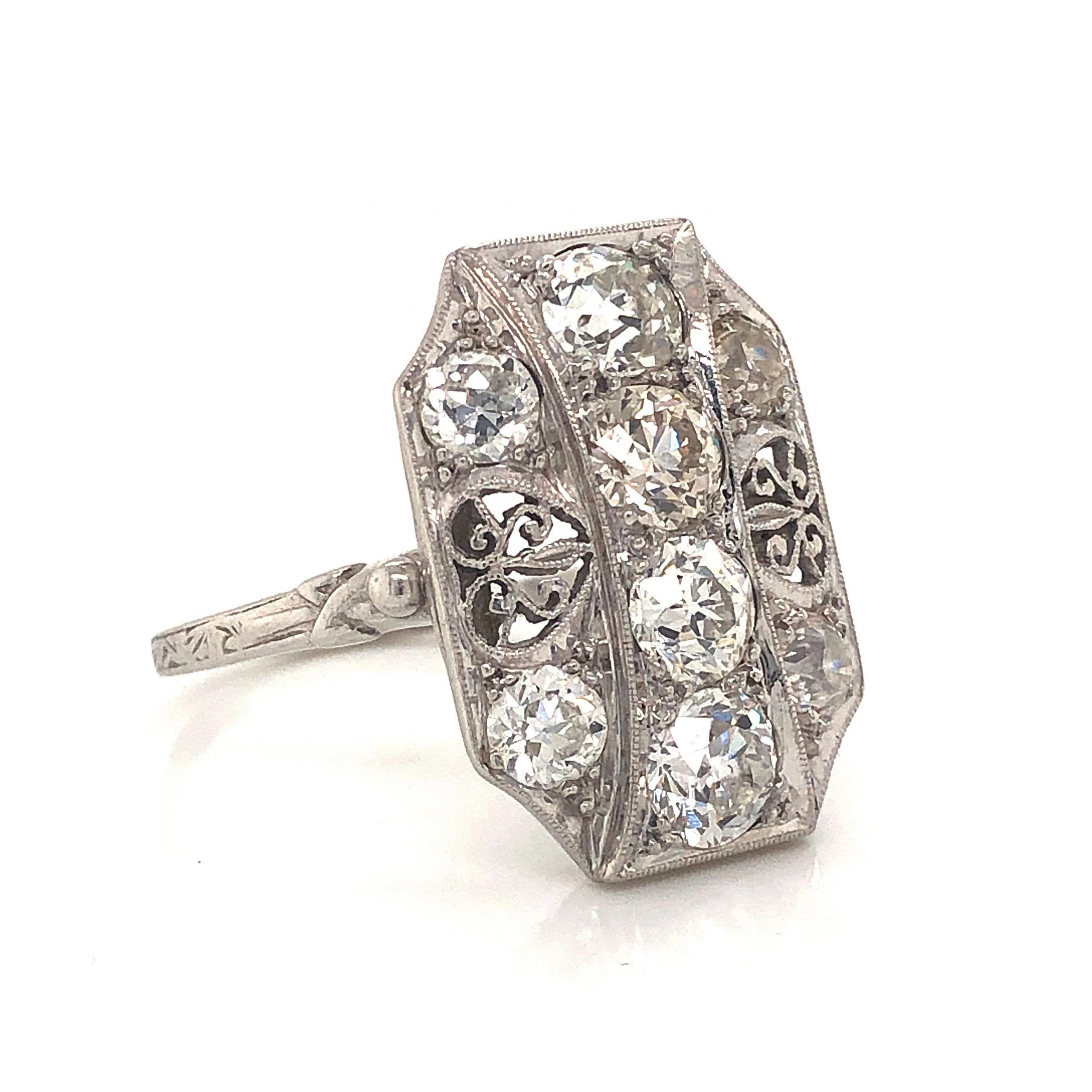 2.32 Art Deco Diamond Filigree Cocktail Ring in Platinum - Image 3
