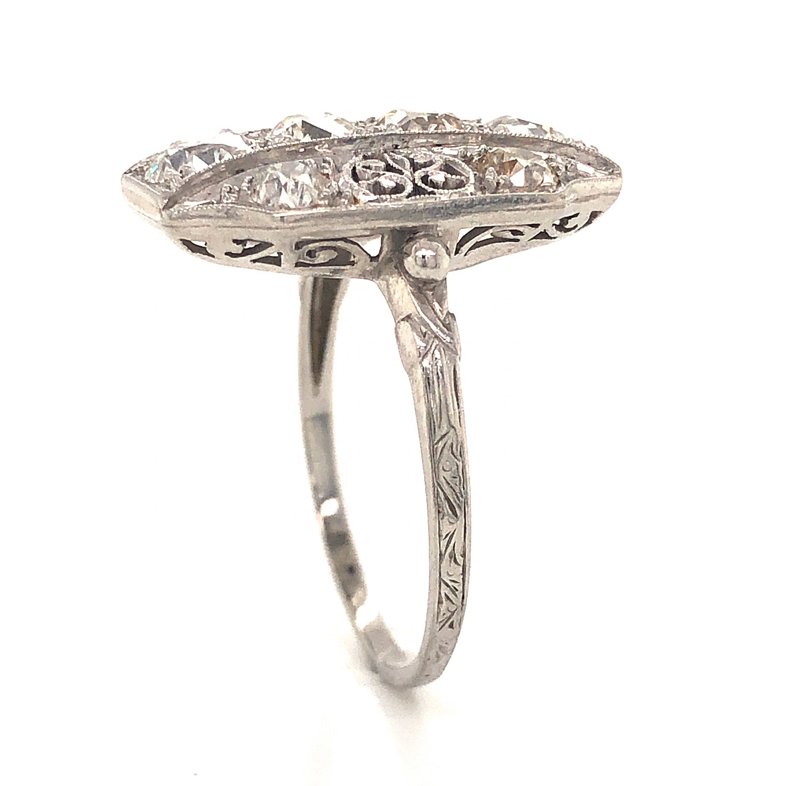 2.32 Art Deco Diamond Filigree Cocktail Ring in Platinum - Image 4