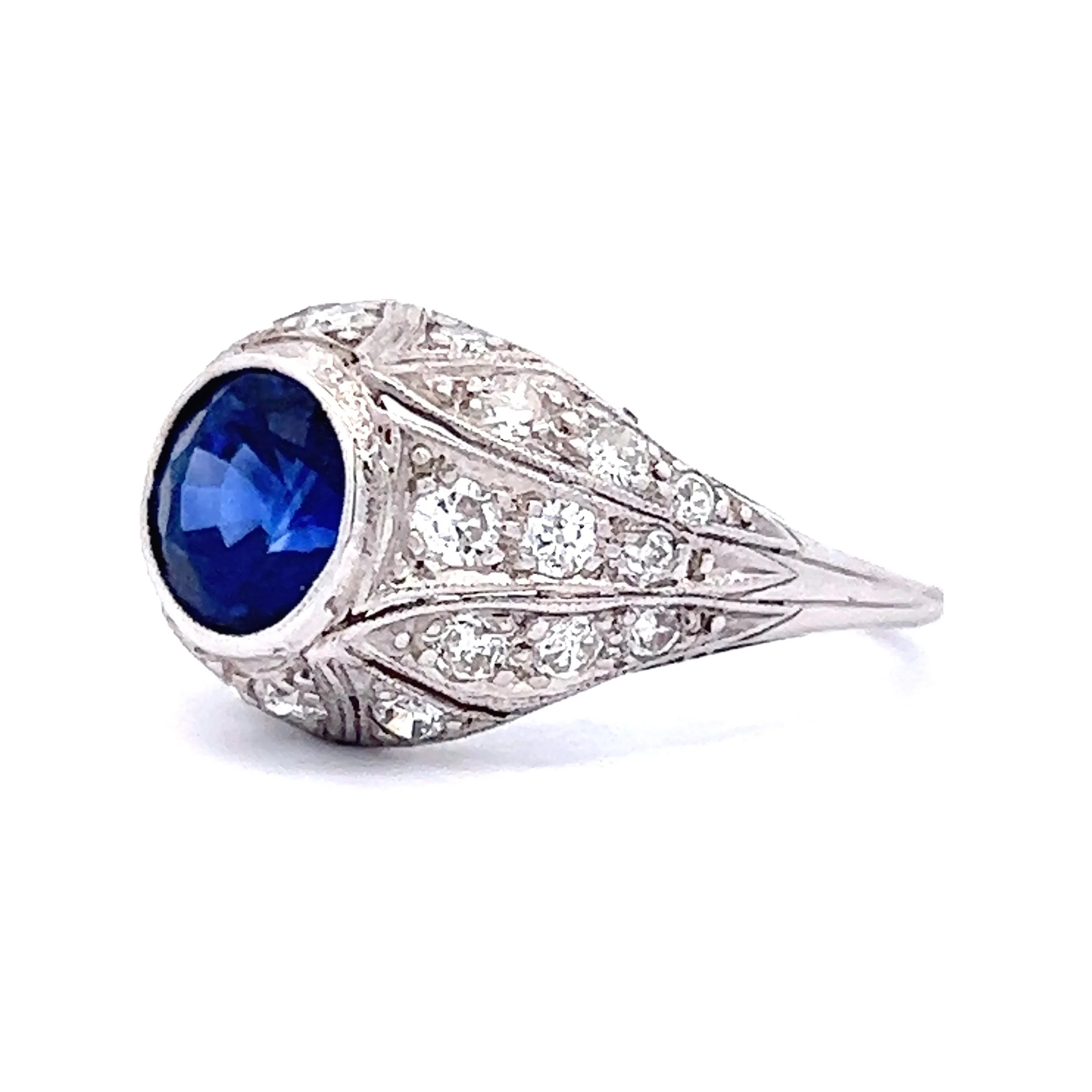 2.32 Art Deco Sapphire & Diamond Engagement Ring in Platinum - Image 2