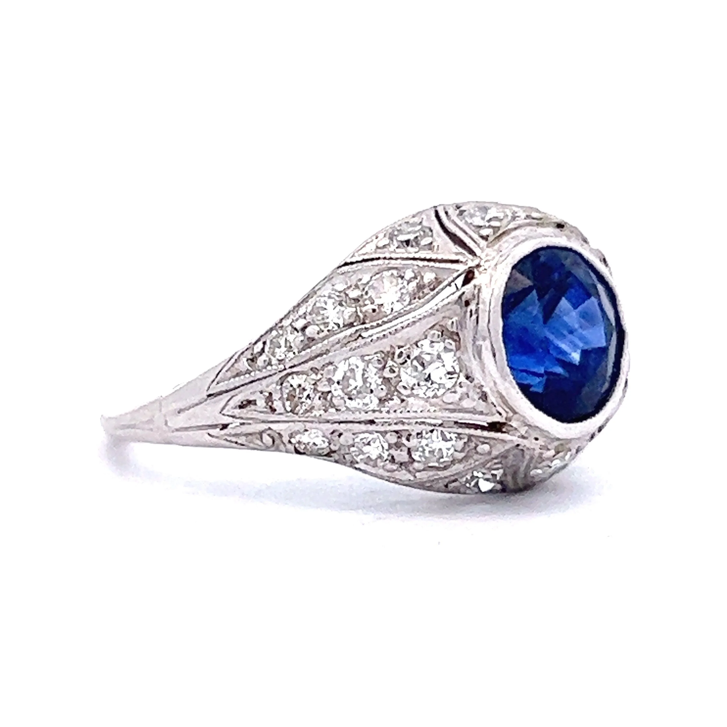2.32 Art Deco Sapphire & Diamond Engagement Ring in Platinum - Image 3