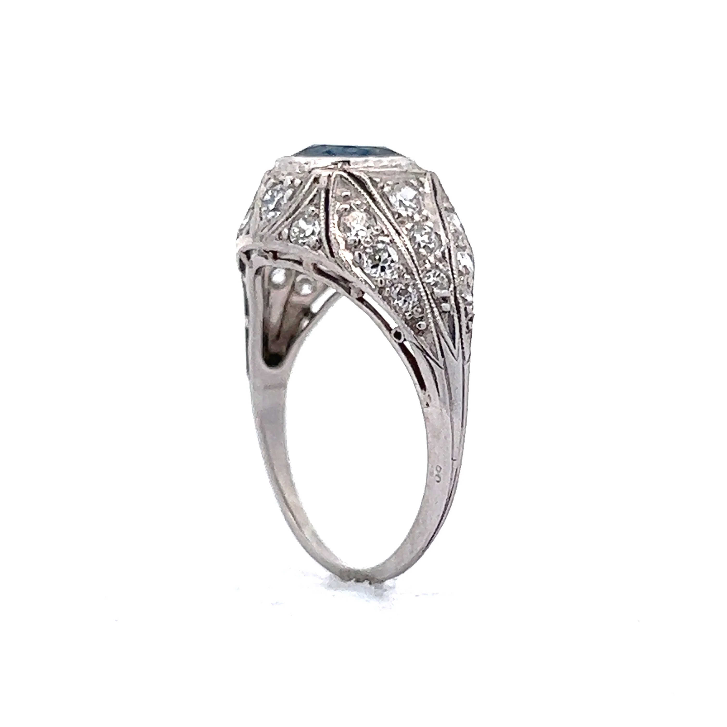2.32 Art Deco Sapphire & Diamond Engagement Ring in Platinum - Image 5