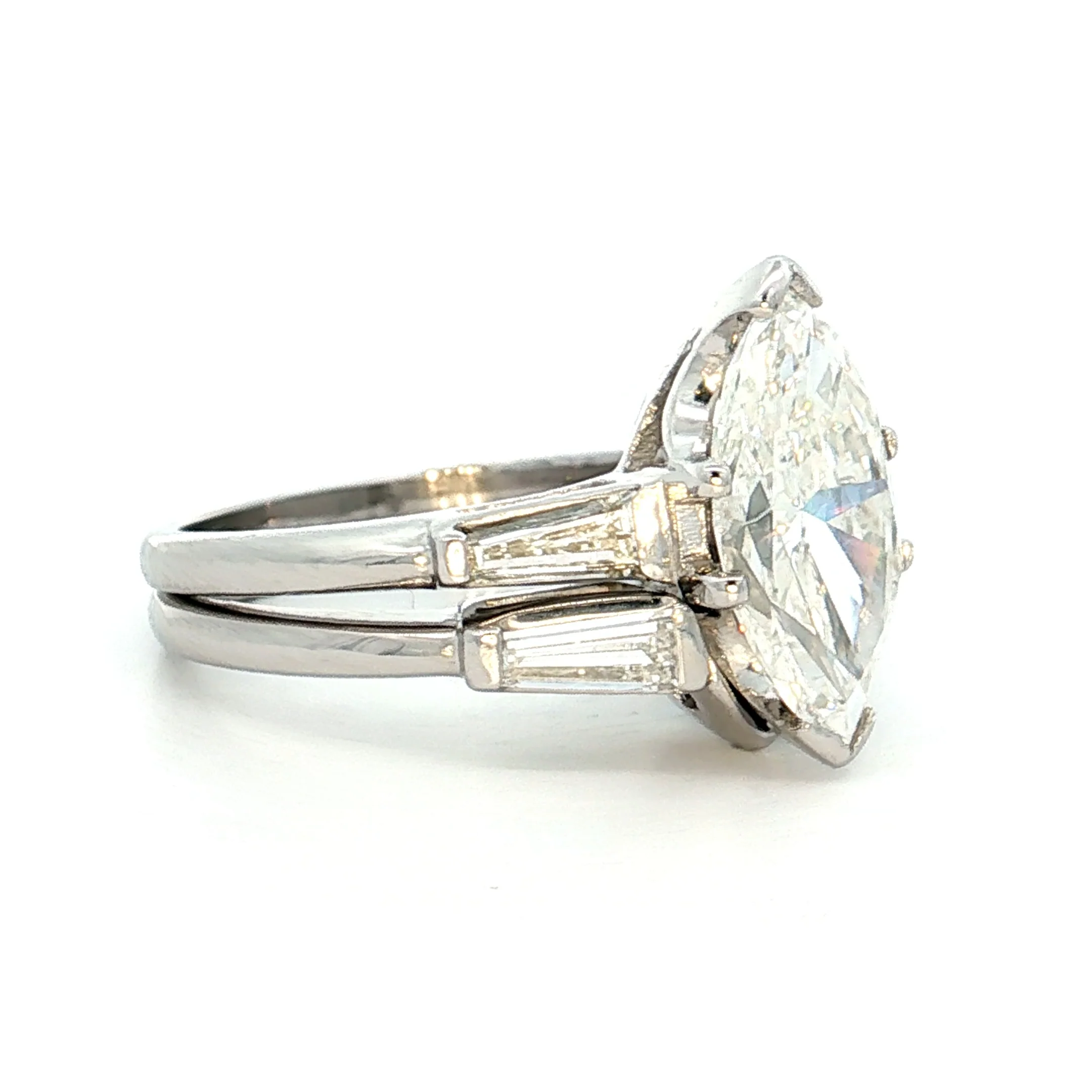 2.33 Vintage Marquise Diamond Engagement Ring Platinum - Image 8