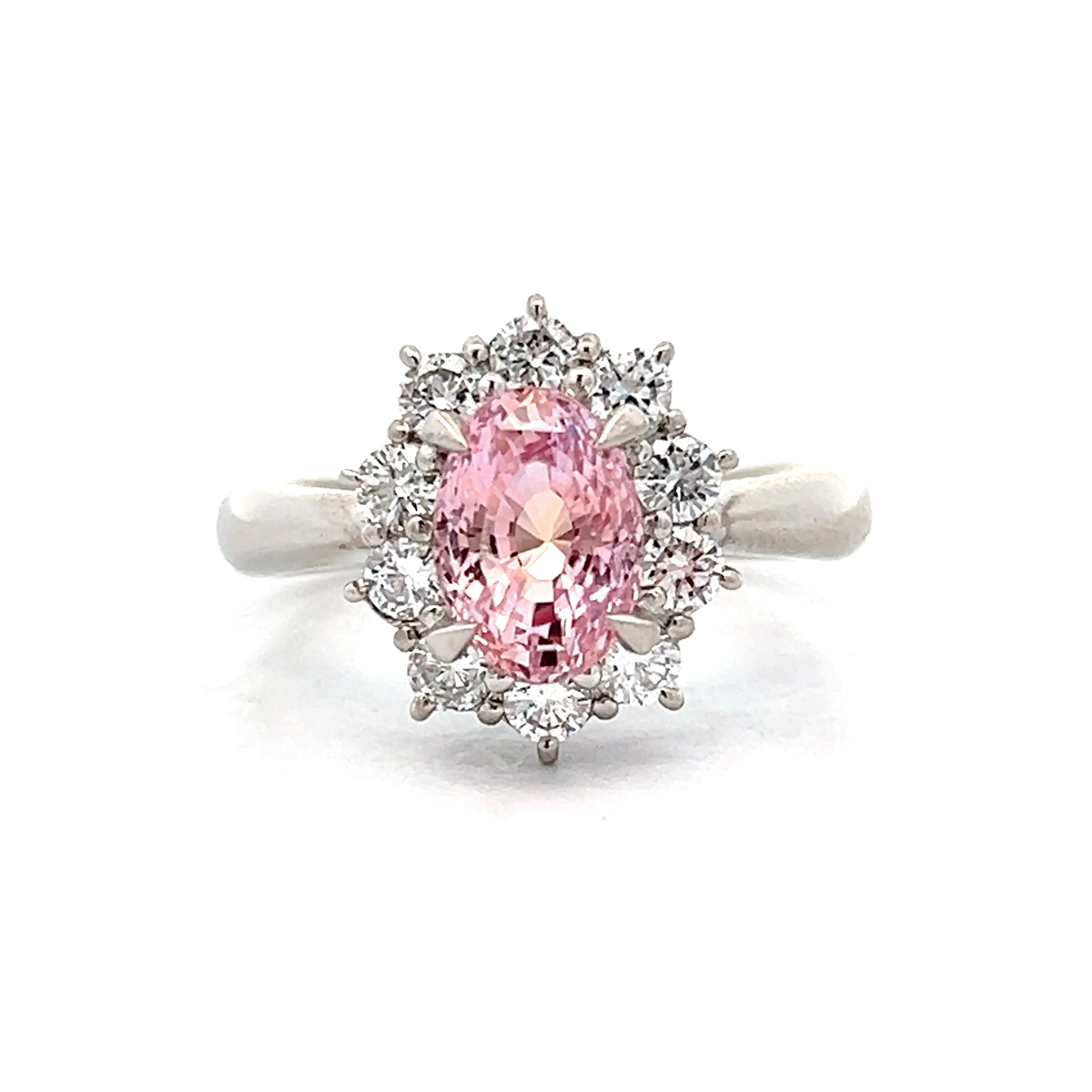 2.34 Pink Sapphire & Diamond Engagement Ring in Platinum
