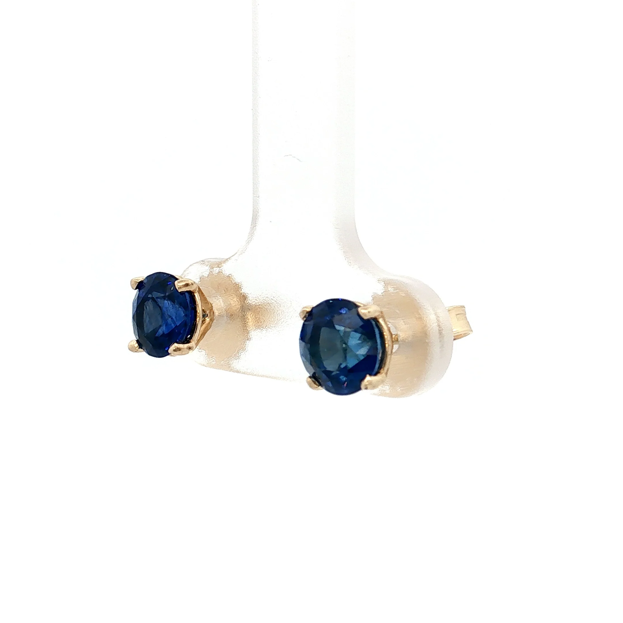 2.34 Round Sapphire Stud Earrings 14k Yellow Gold - Image 2