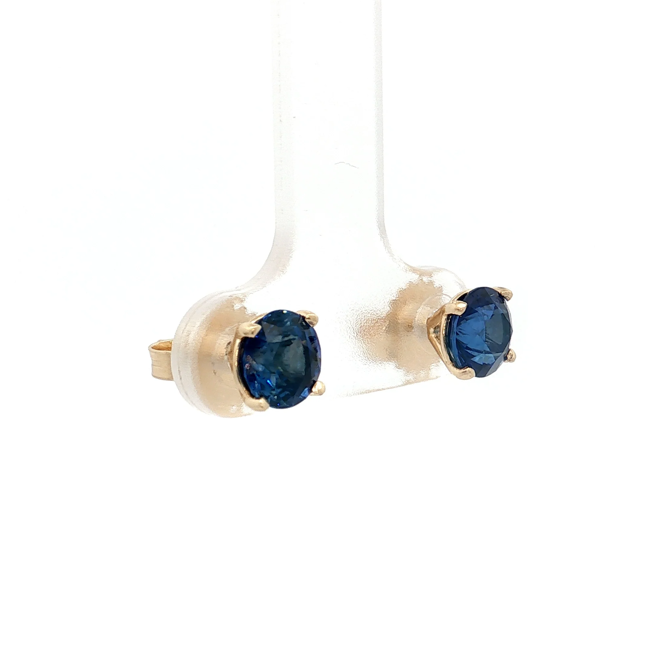 2.34 Round Sapphire Stud Earrings 14k Yellow Gold - Image 3