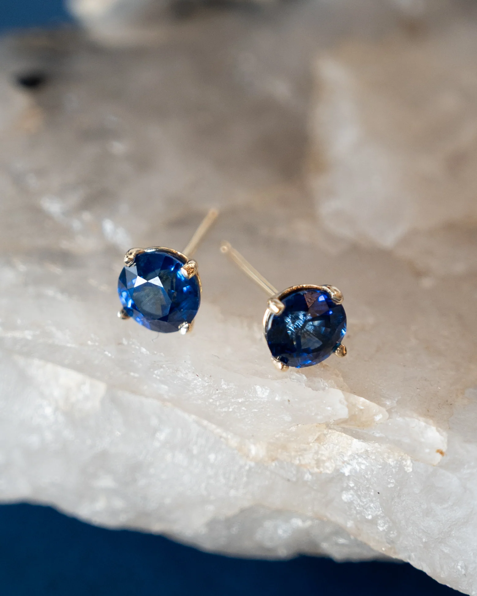 2.34 Round Sapphire Stud Earrings 14k Yellow Gold - Image 4