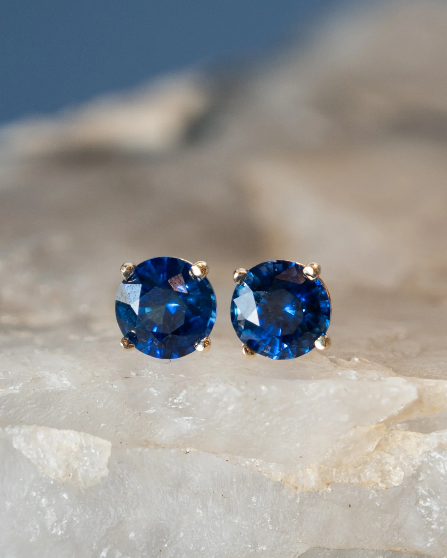 2.34 Round Sapphire Stud Earrings 14k Yellow Gold - Image 5