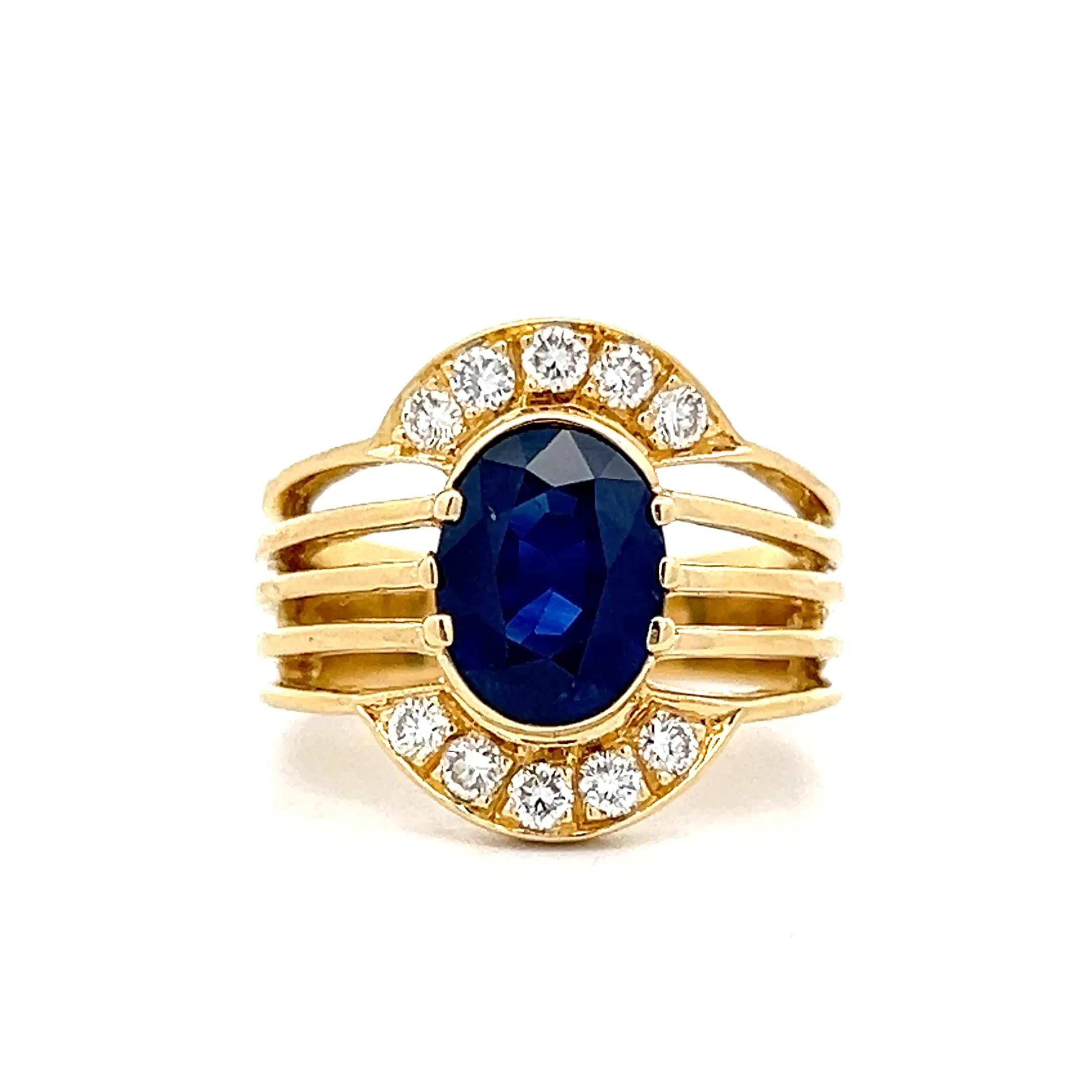 2.35 Oval Sapphire Cocktail Ring in 18k Yellow Gold