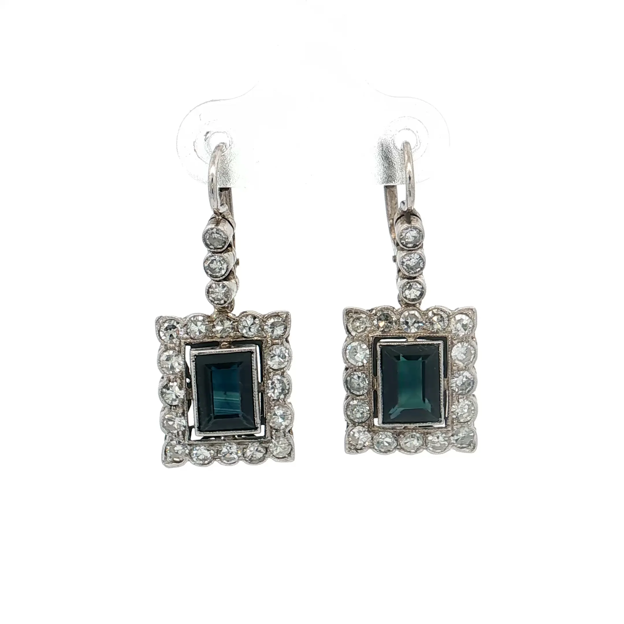 2.40 Blue Sapphire & Diamond Earrings 14k White Gold