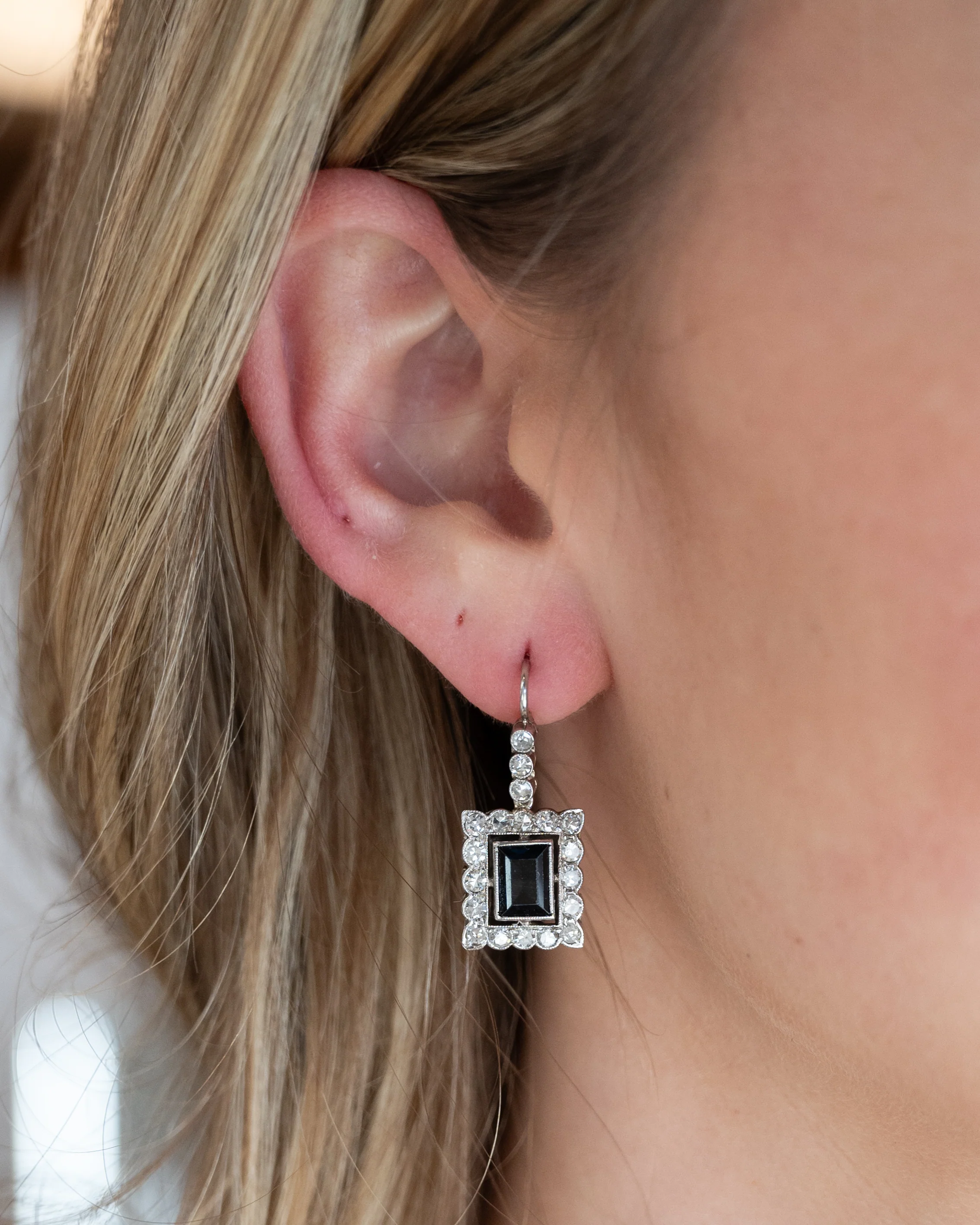 2.40 Blue Sapphire & Diamond Earrings 14k White Gold - Image 5