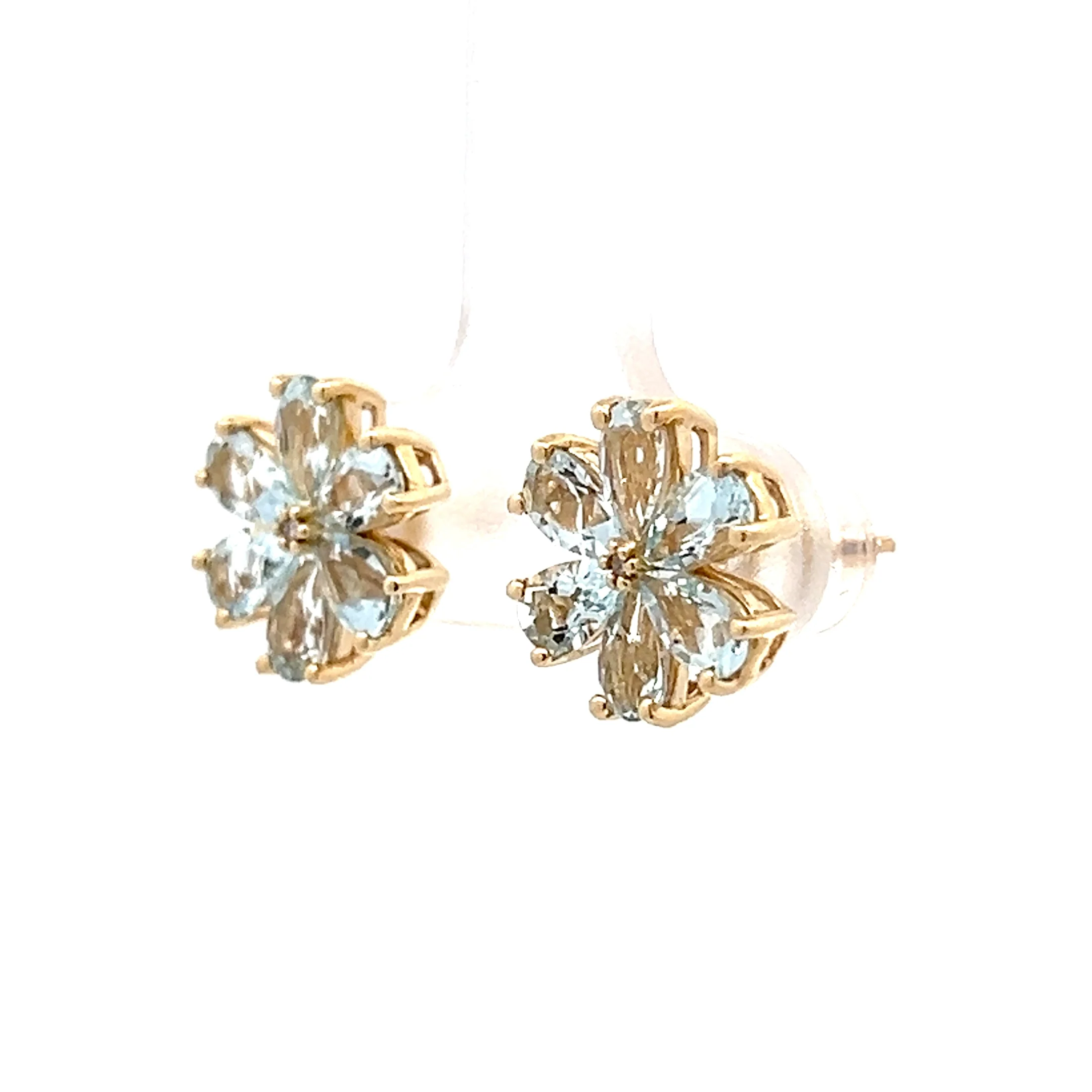 2.40 Floral Aquamarine Stud Earrings in 14k - Image 2