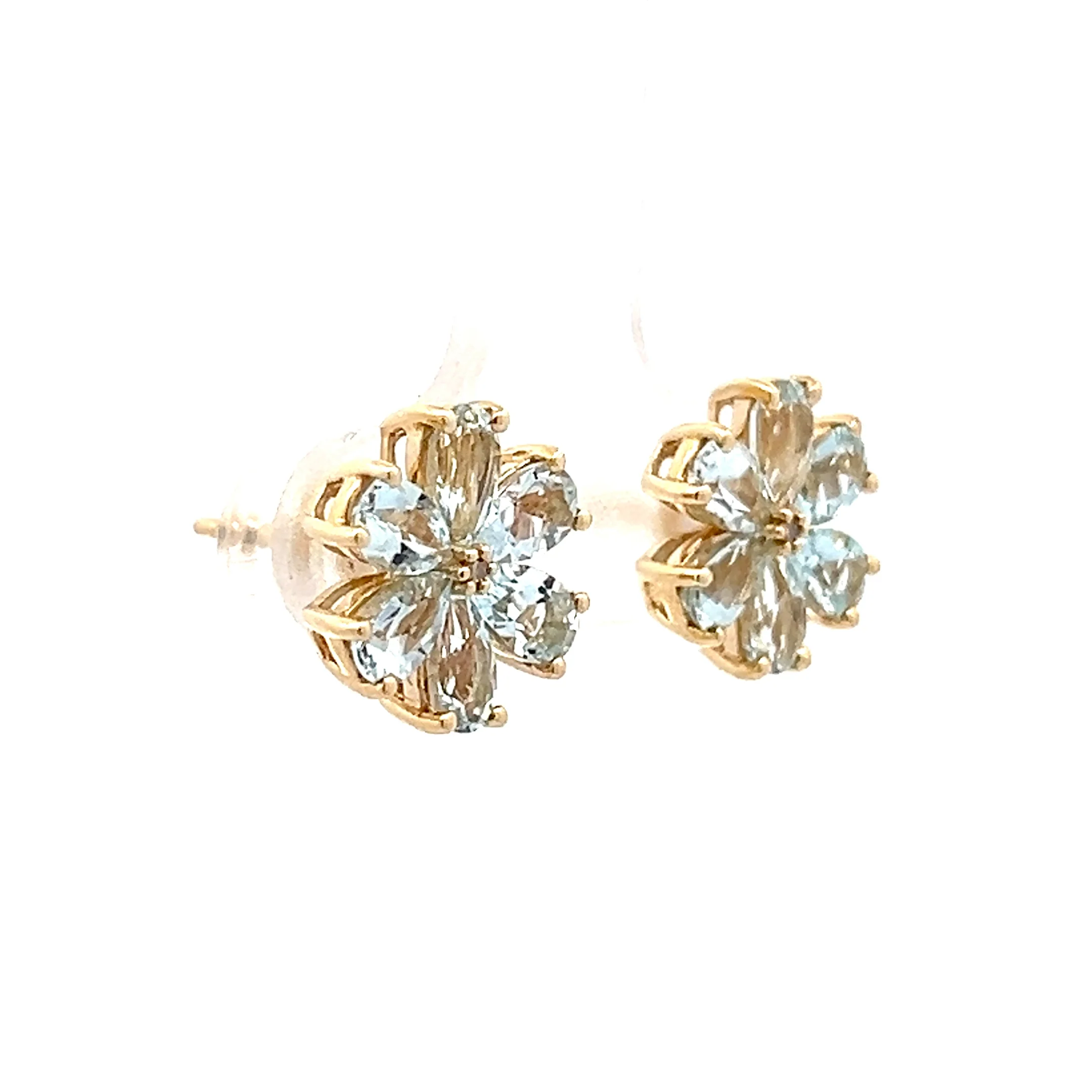2.40 Floral Aquamarine Stud Earrings in 14k - Image 3