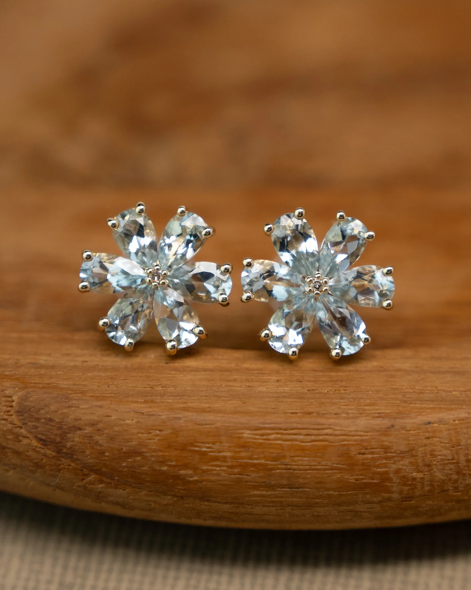 2.40 Floral Aquamarine Stud Earrings in 14k - Image 4