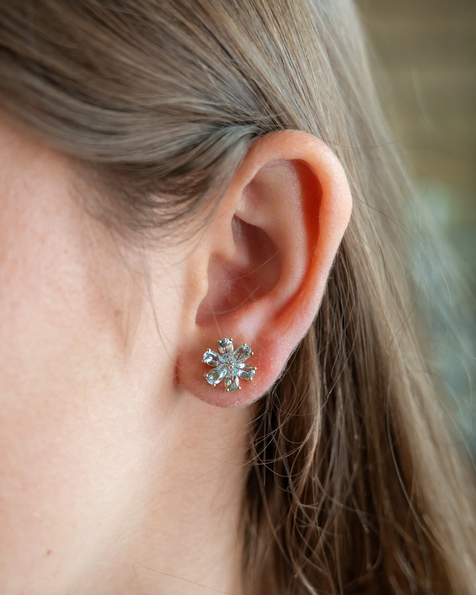 2.40 Floral Aquamarine Stud Earrings in 14k - Image 5