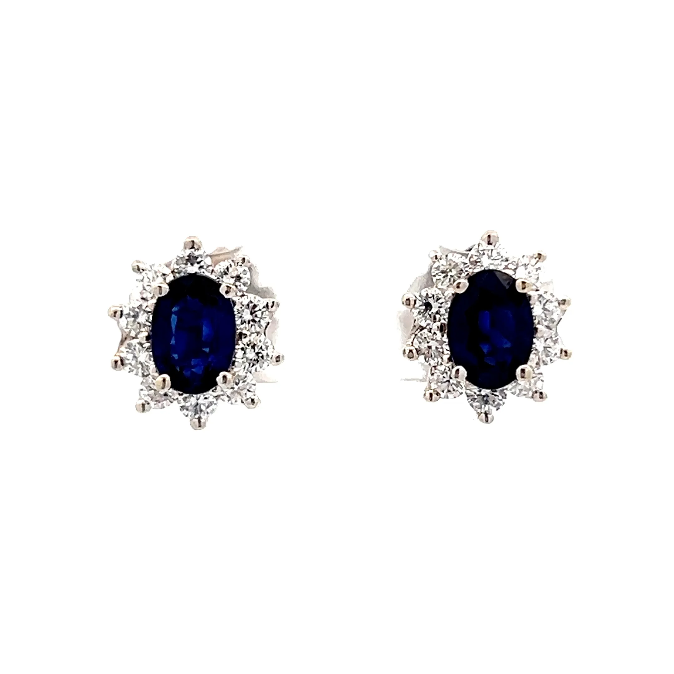 2.40 Oval Sapphire & Diamond Earrings in 14k White Gold
