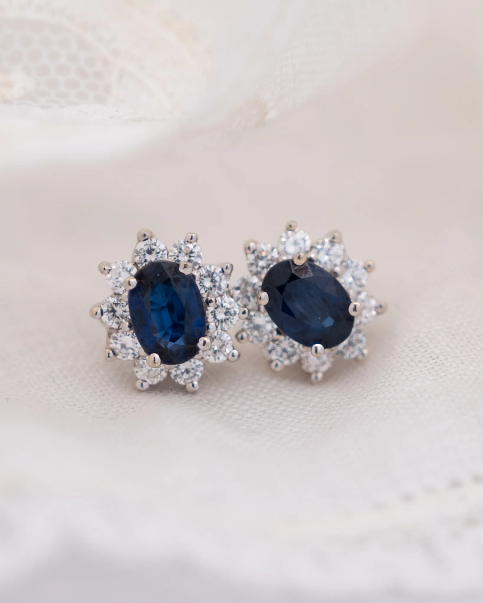 2.40 Oval Sapphire & Diamond Earrings in 14k White Gold - Image 6