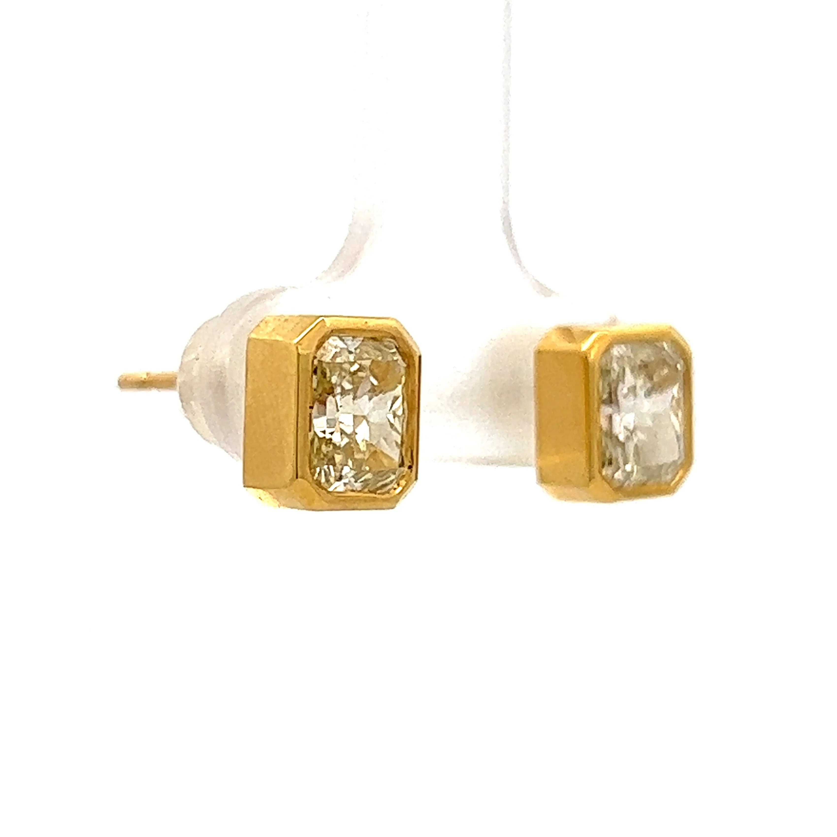 2.43 Radiant Cut Diamond Stud Earrings in Yellow Gold - Image 3