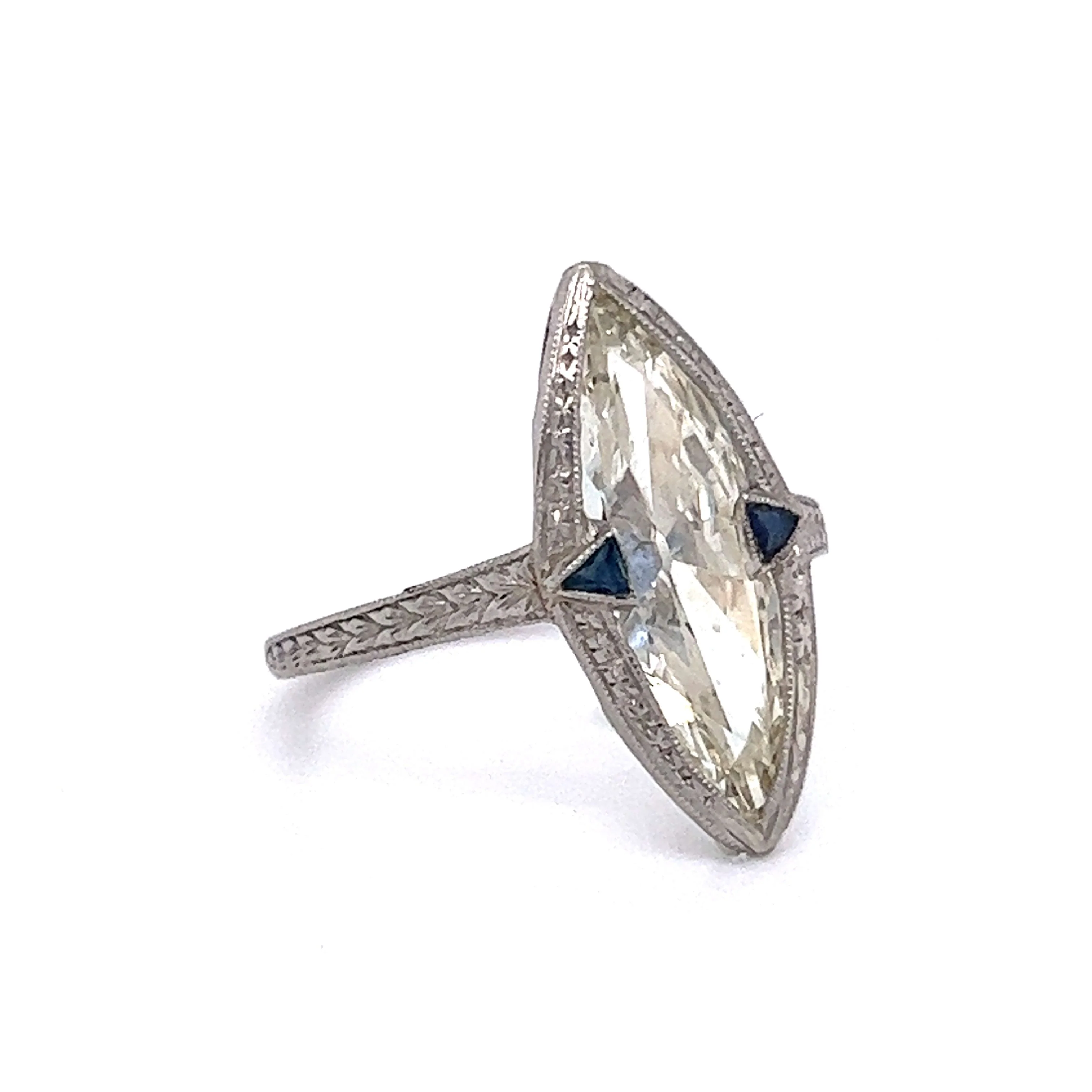 2.44 GIA Marquise Cut Diamond & Sapphire Ring in Platinum - Image 3