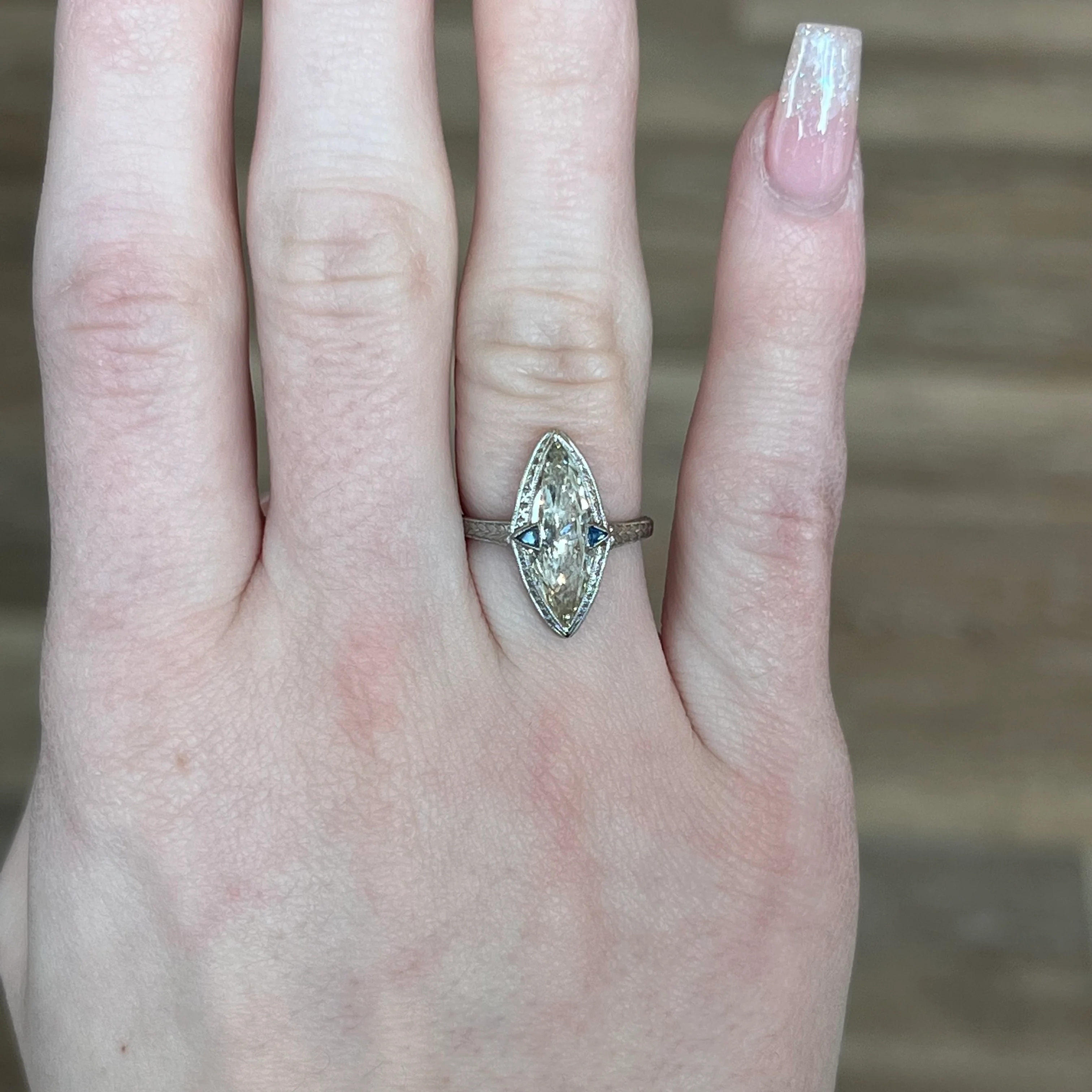 2.44 GIA Marquise Cut Diamond & Sapphire Ring in Platinum - Image 6