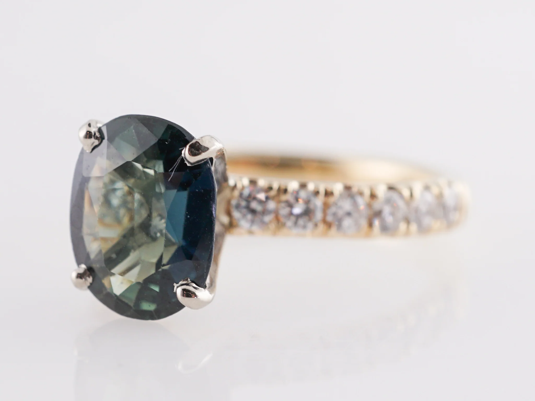 2.44 Oval Green Sapphire Engagement Ring in 14K Yellow Gold - Image 2