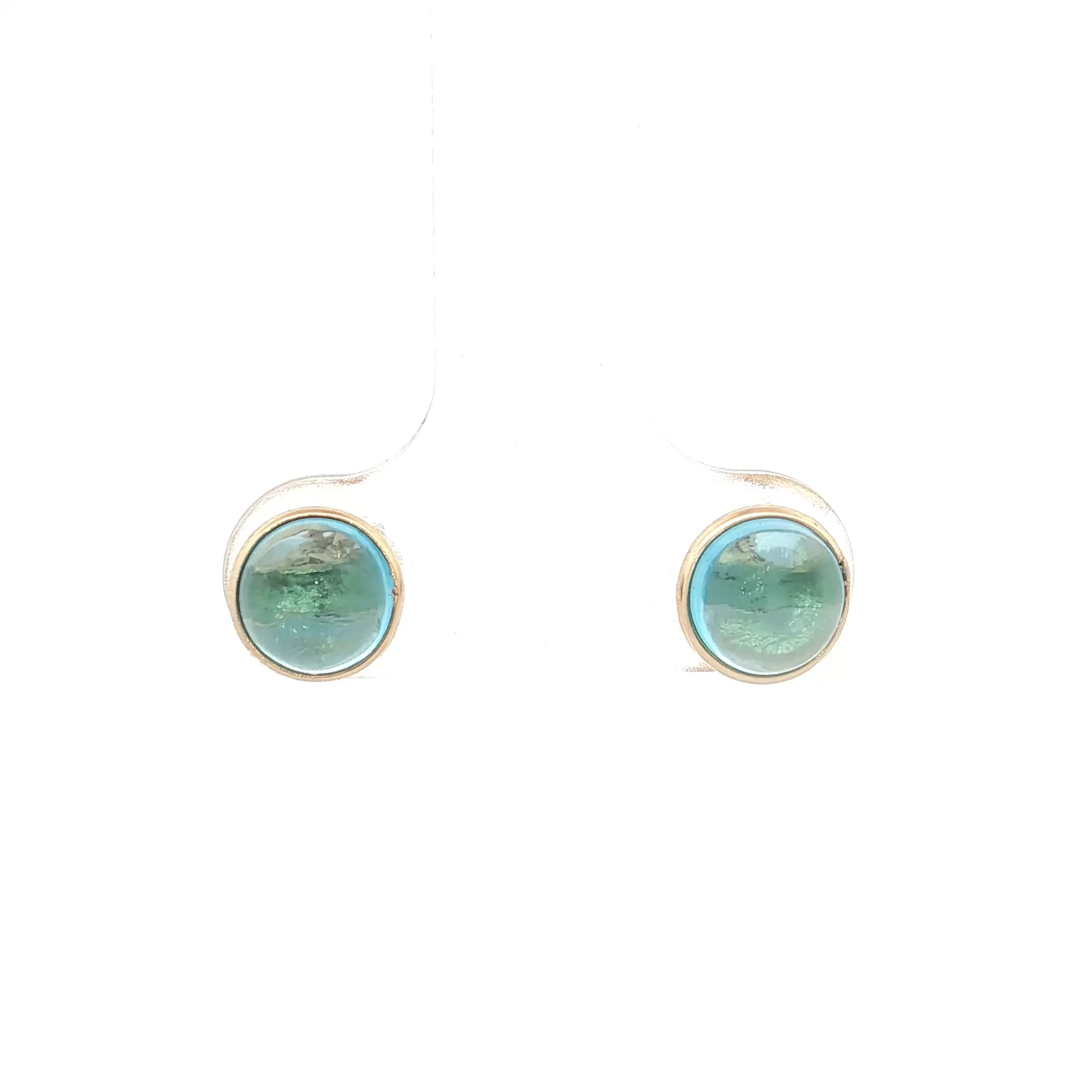2.45 Cabochon Blue Topaz Stud Earrings 14k Yellow Gold