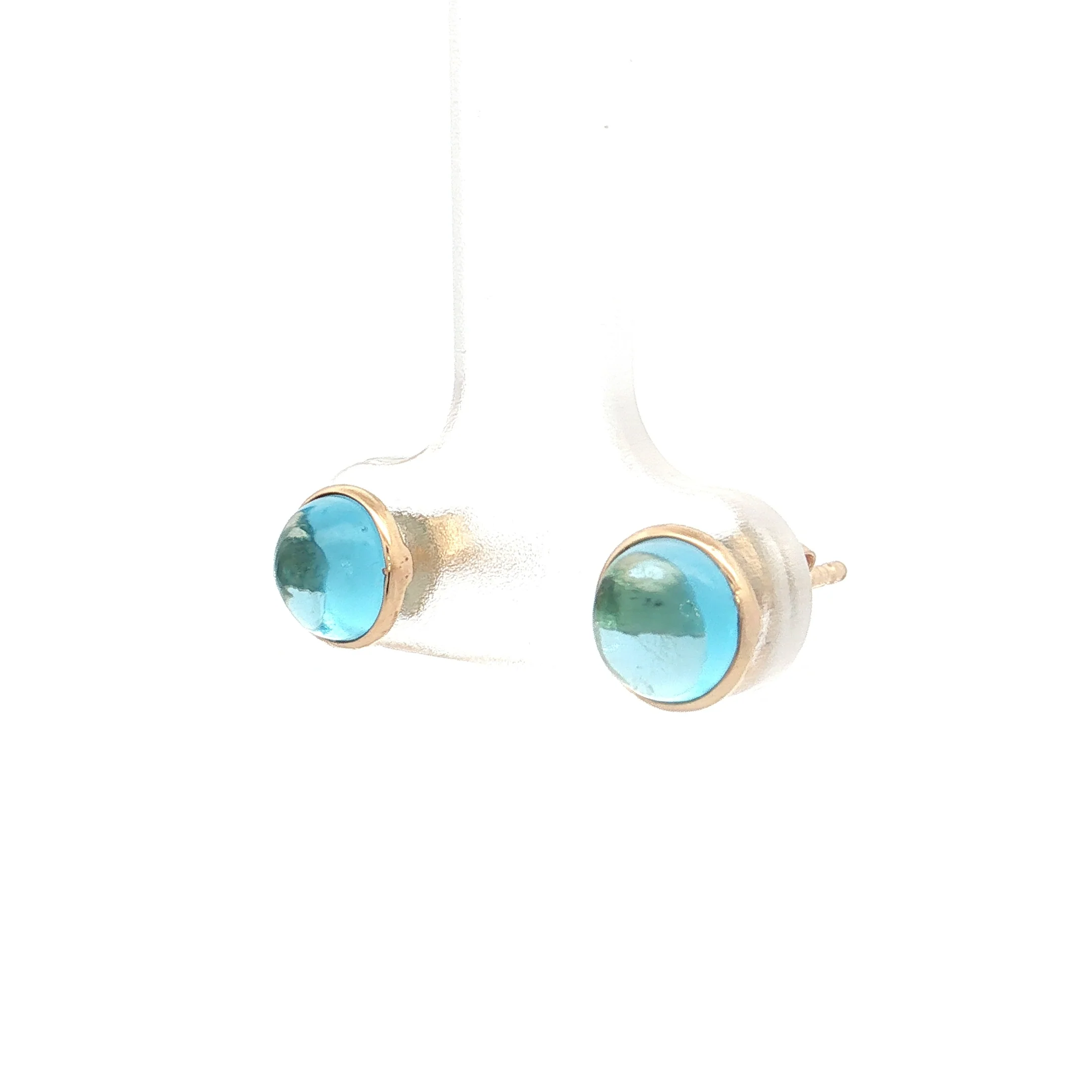2.45 Cabochon Blue Topaz Stud Earrings 14k Yellow Gold - Image 2