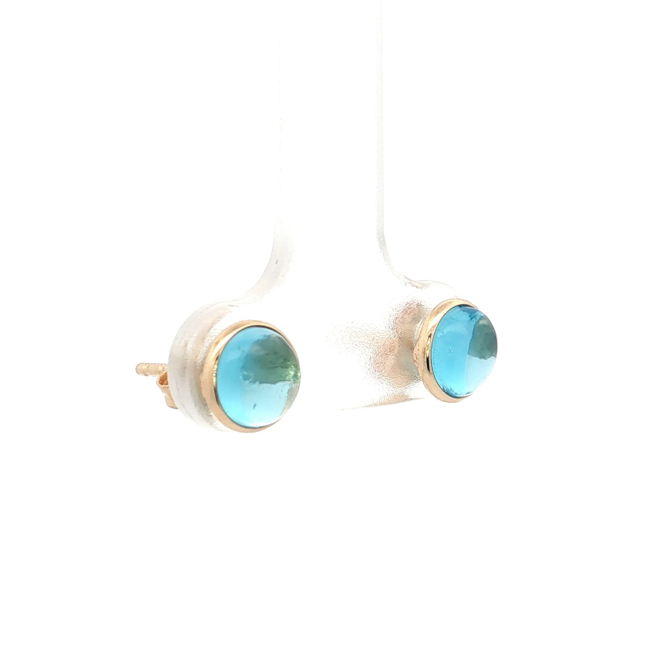 2.45 Cabochon Blue Topaz Stud Earrings 14k Yellow Gold - Image 3