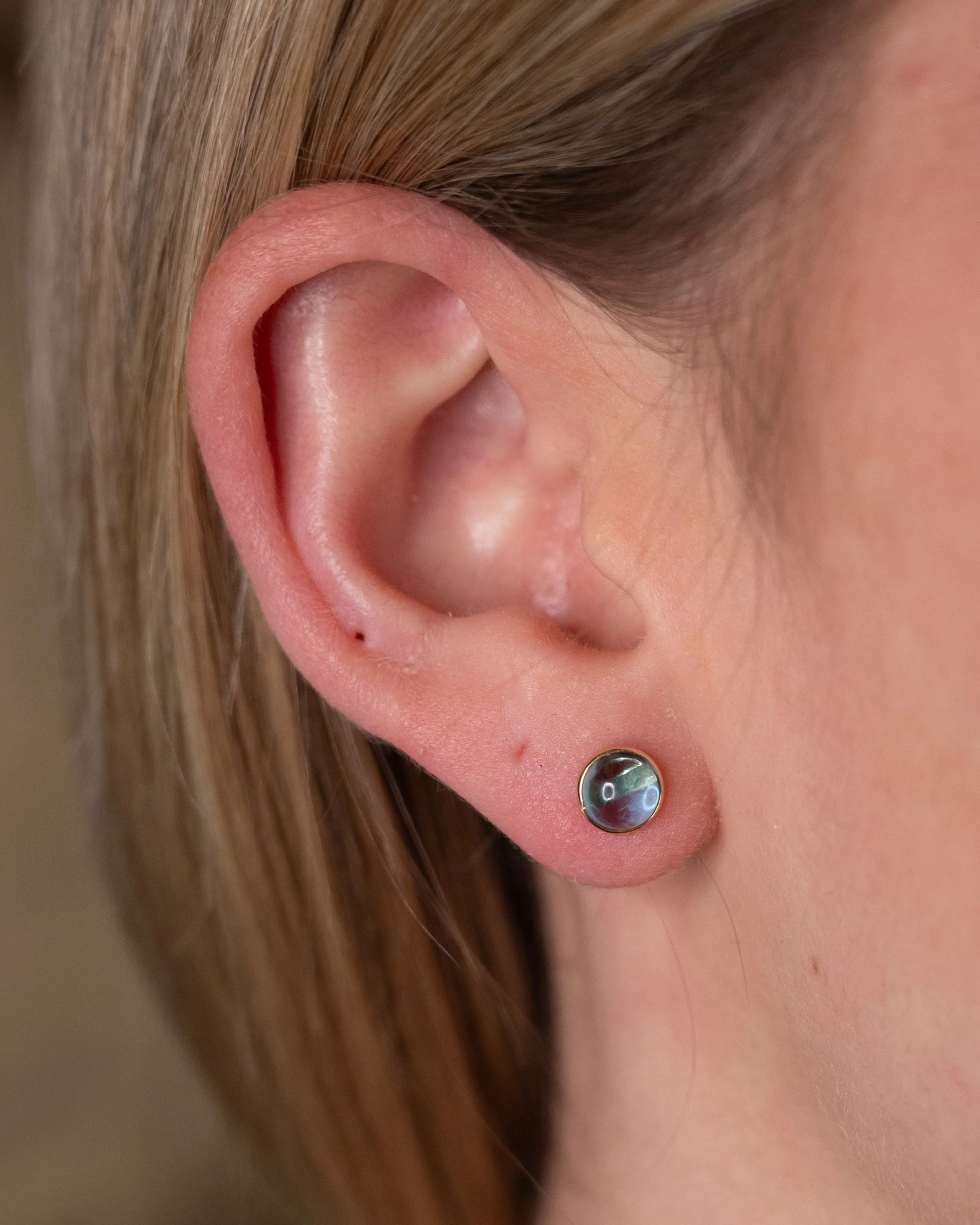 2.45 Cabochon Blue Topaz Stud Earrings 14k Yellow Gold - Image 4