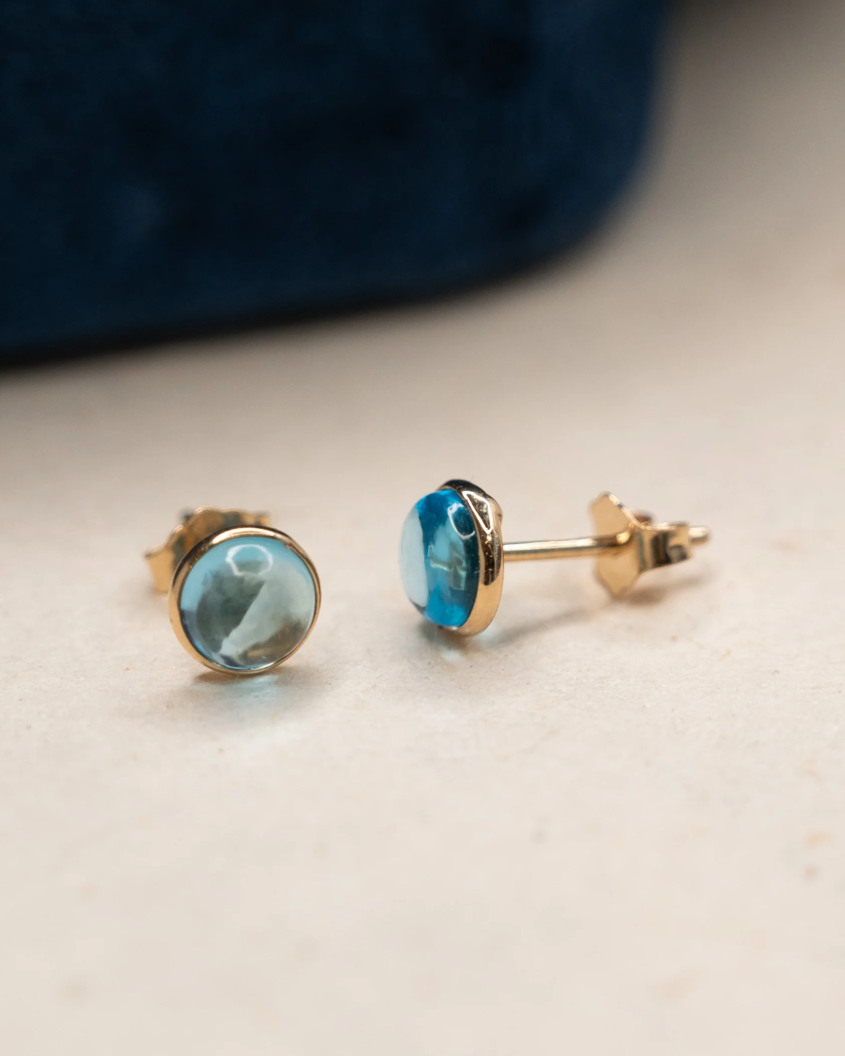 2.45 Cabochon Blue Topaz Stud Earrings 14k Yellow Gold - Image 5