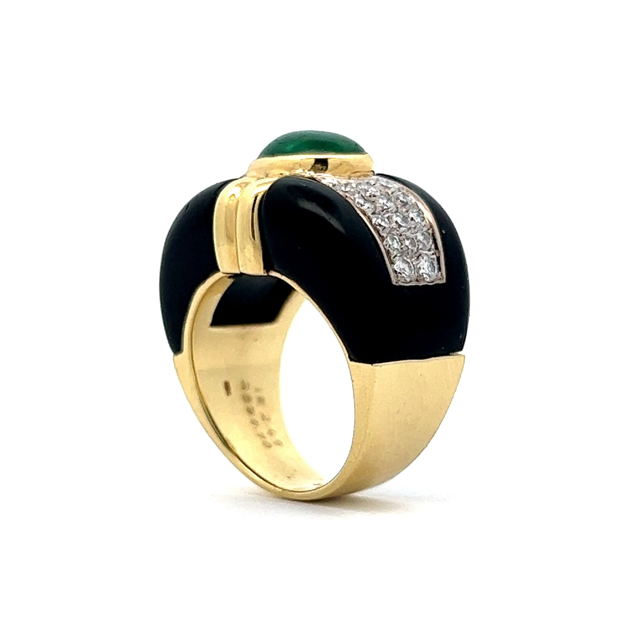 2.49 Cabochon Emerald, Onyx & Diamond Right Hand Ring in 18k Yellow Gold - Image 5