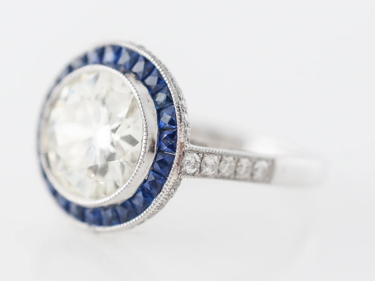 2.5 Carat European Cut Diamond w/ Sapphire Halo - Image 2