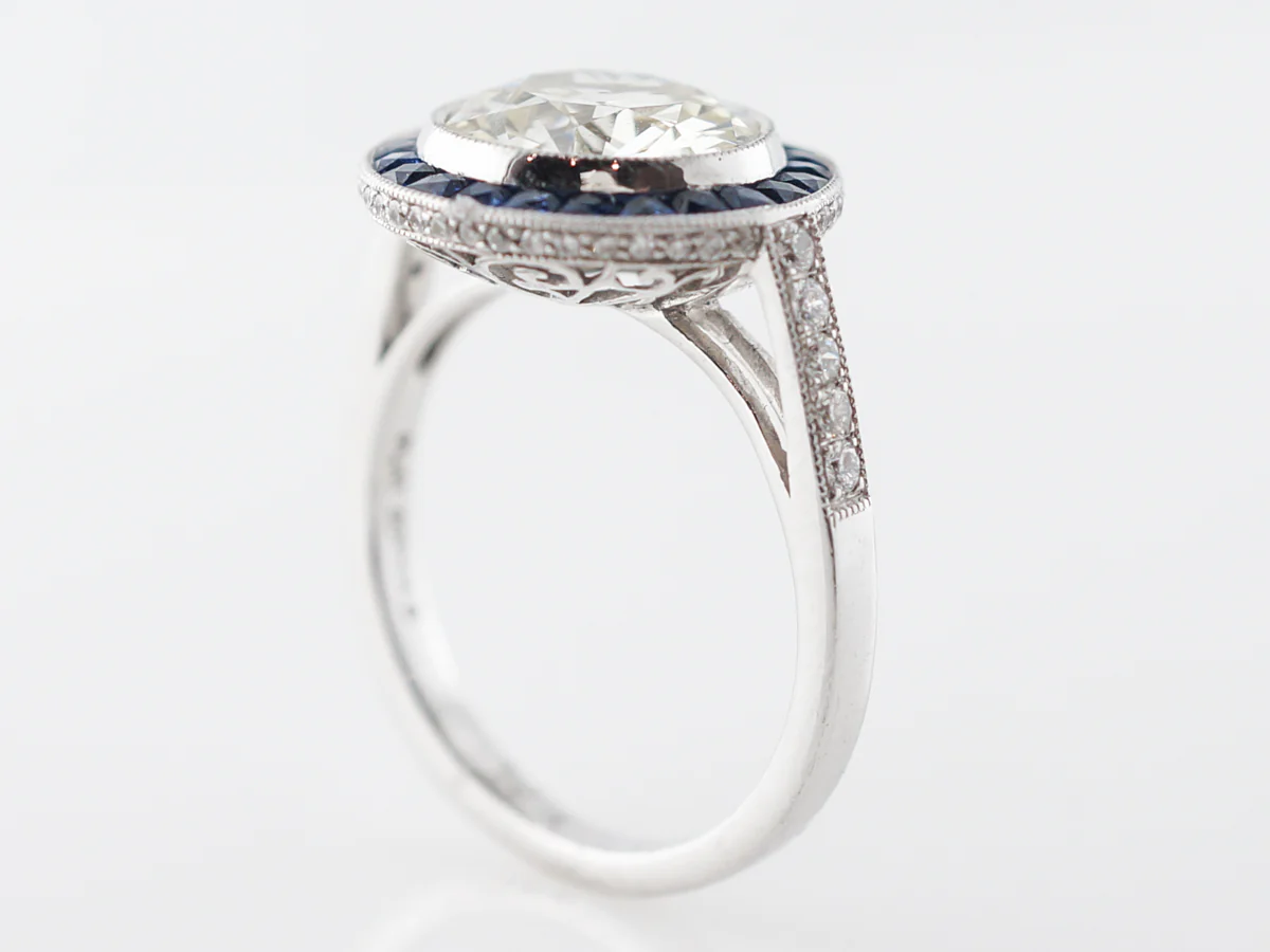 2.5 Carat European Cut Diamond w/ Sapphire Halo - Image 4