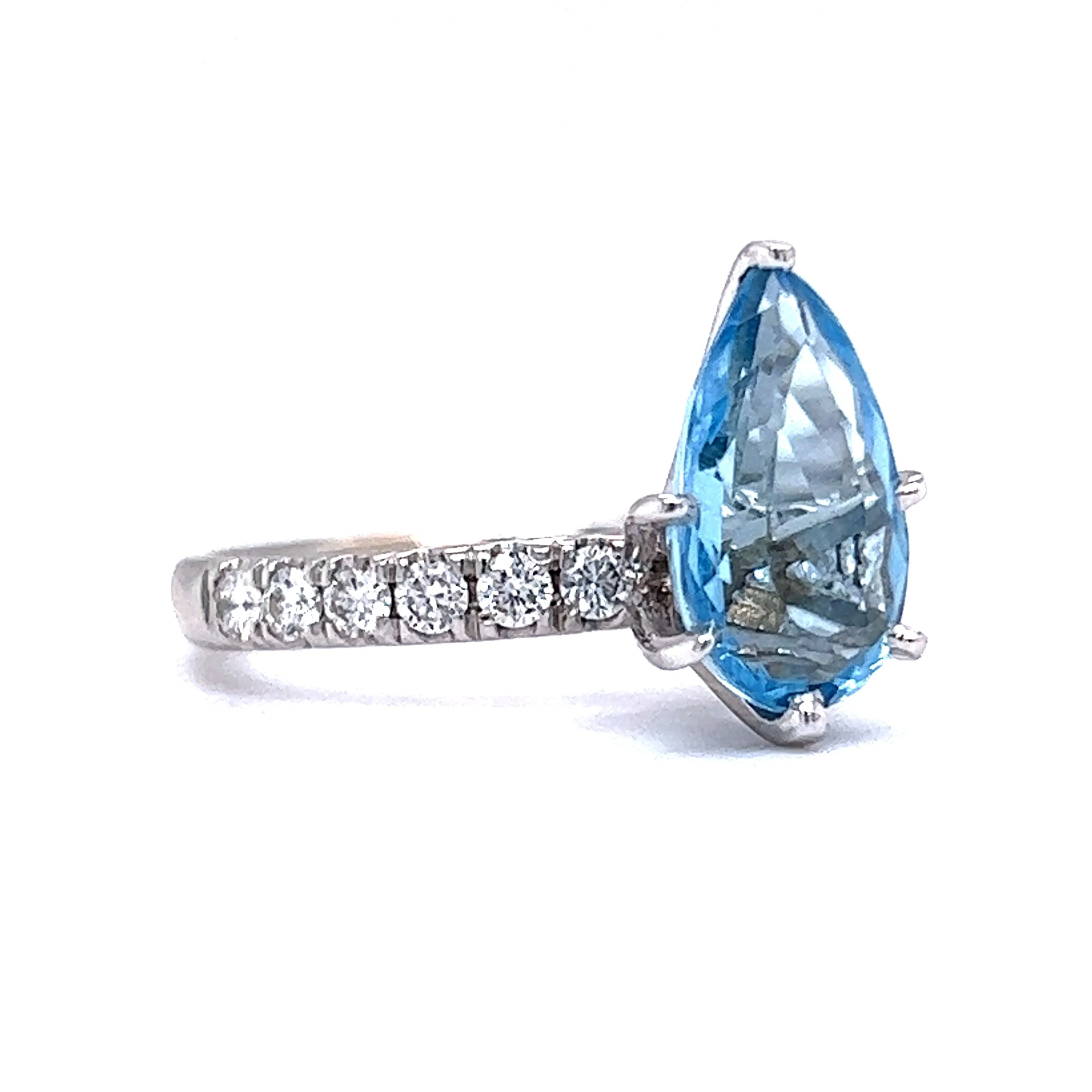 2.50 Pear Cut Aquamarine Ring w/ Diamond Accents in 14k - Image 3