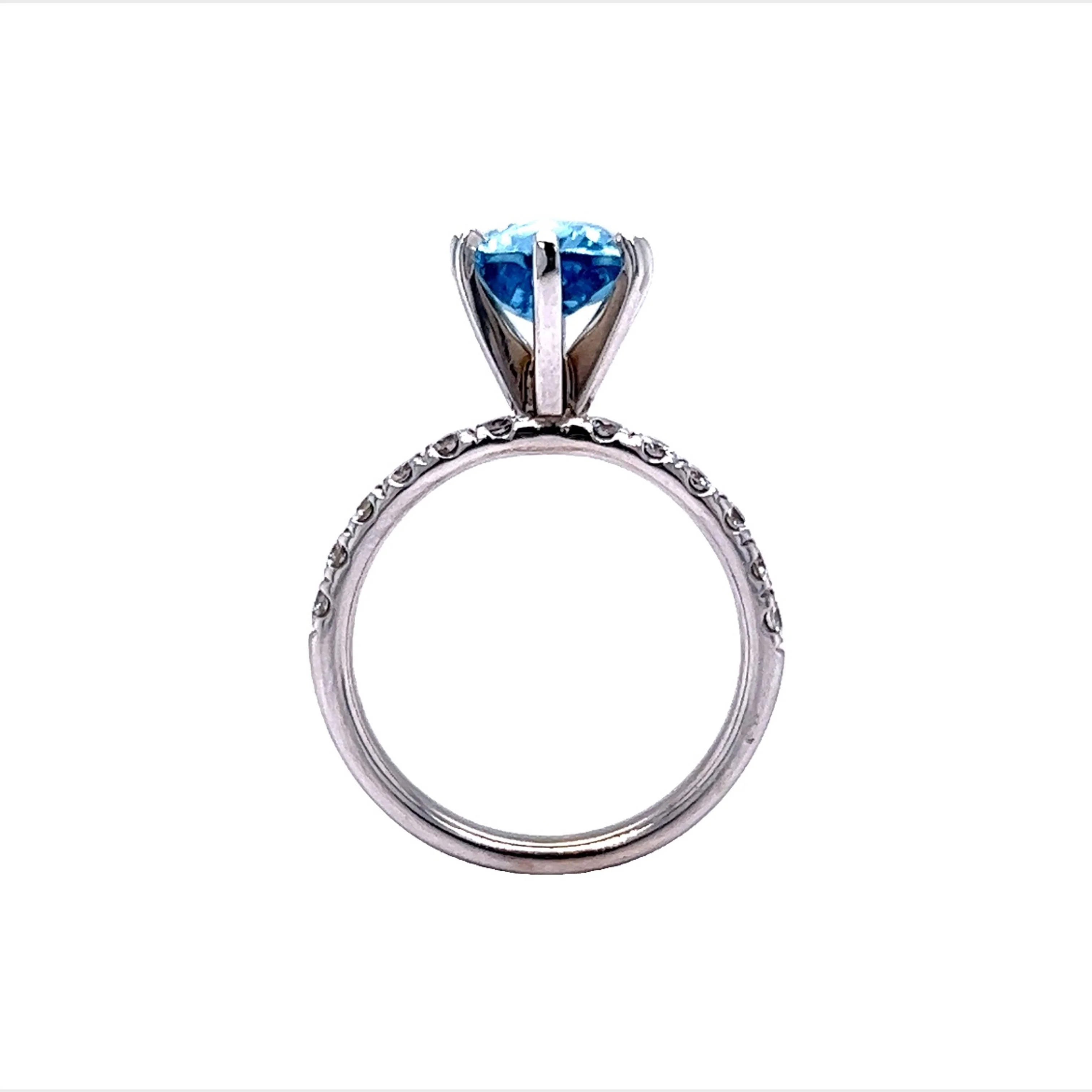 2.50 Pear Cut Aquamarine Ring w/ Diamond Accents in 14k - Image 4