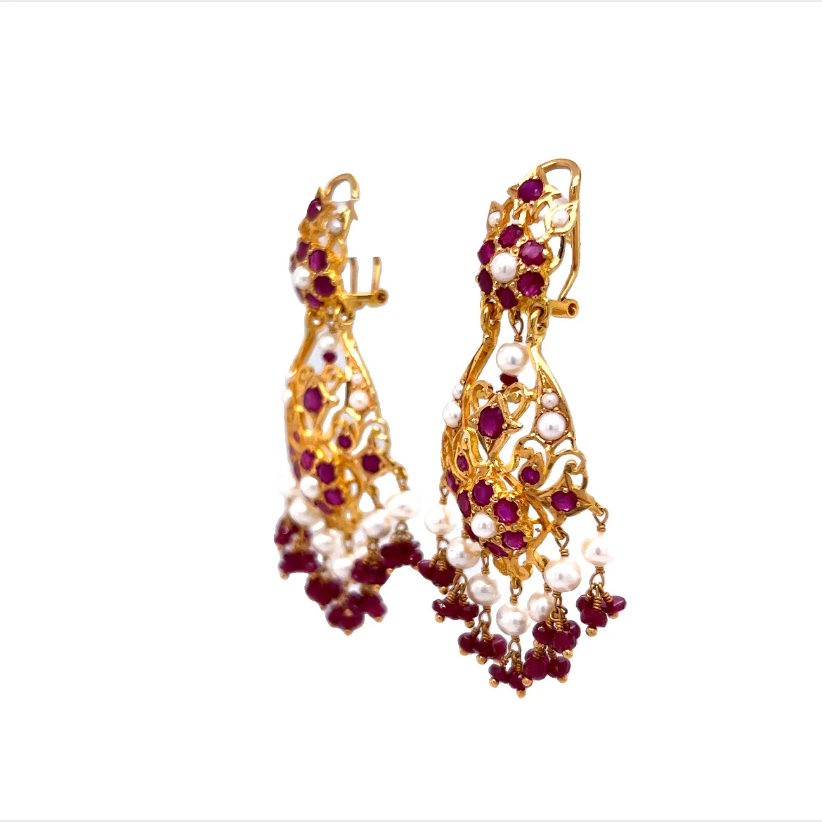 2.52 Ruby & Pearl Earrings in 22k Yellow Gold - Image 2