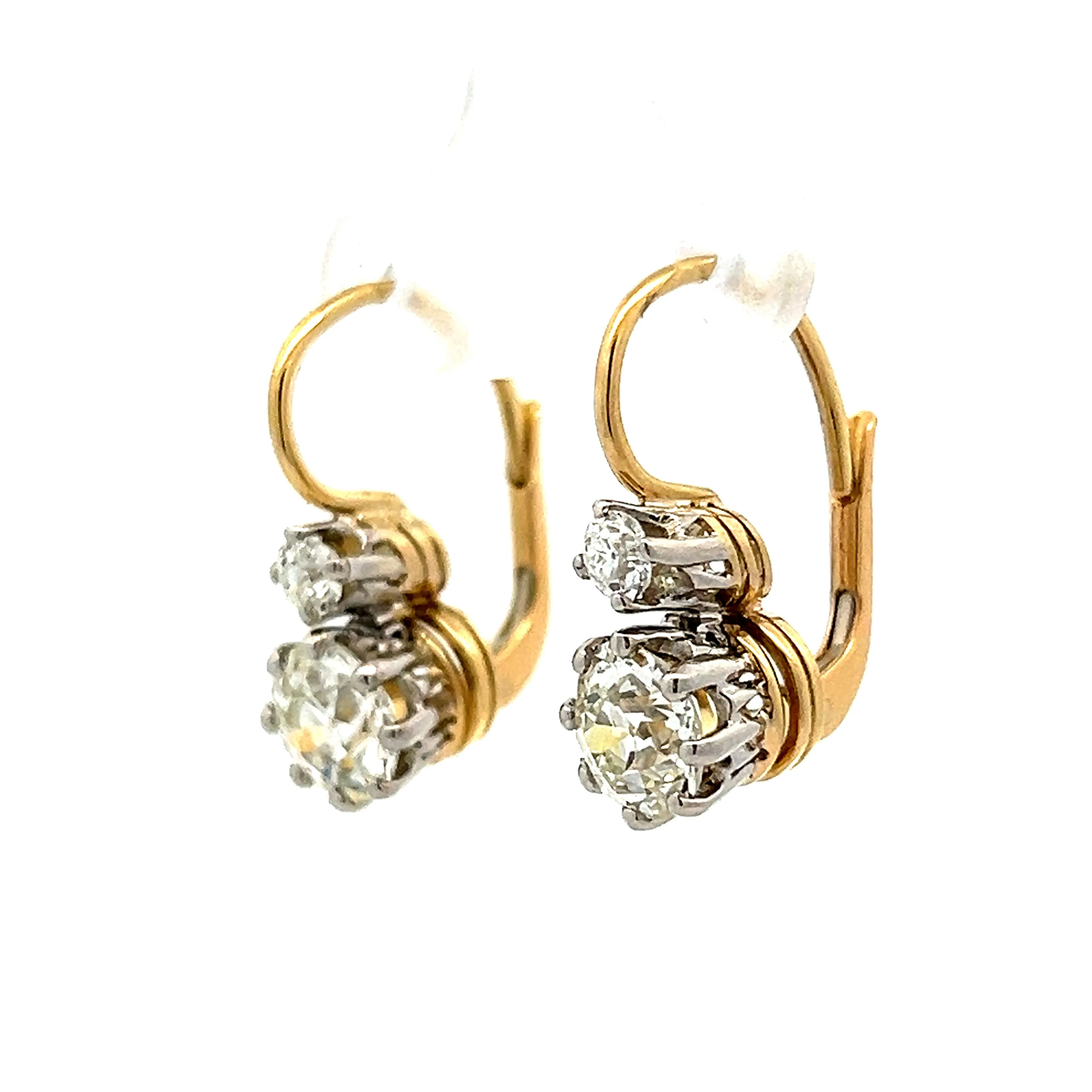 2.54 Vintage Diamond Drop Earrings in Yellow & White Gold - Image 2