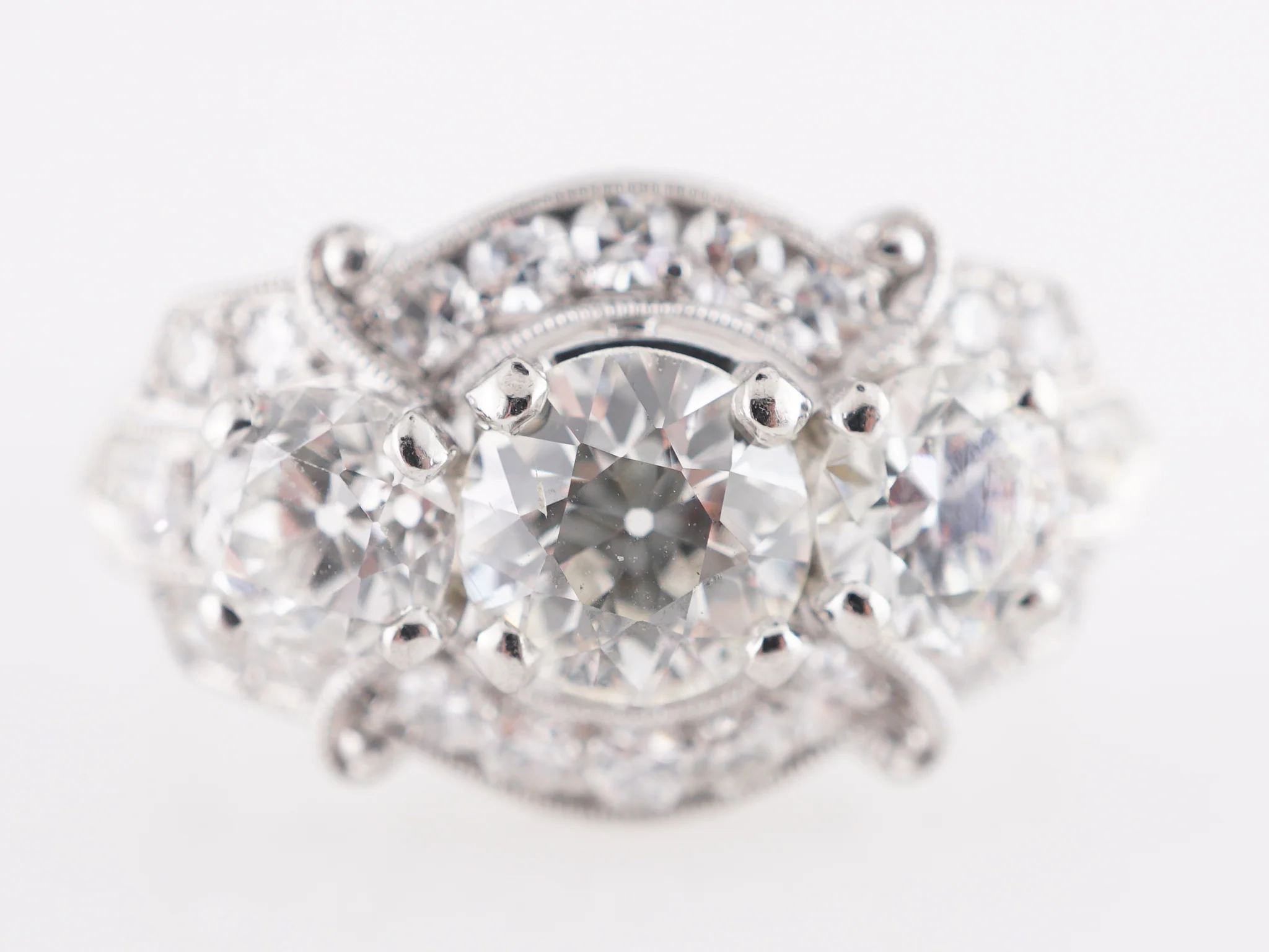 2.54 Vintage Three Stone Engagement Ring in Platinum