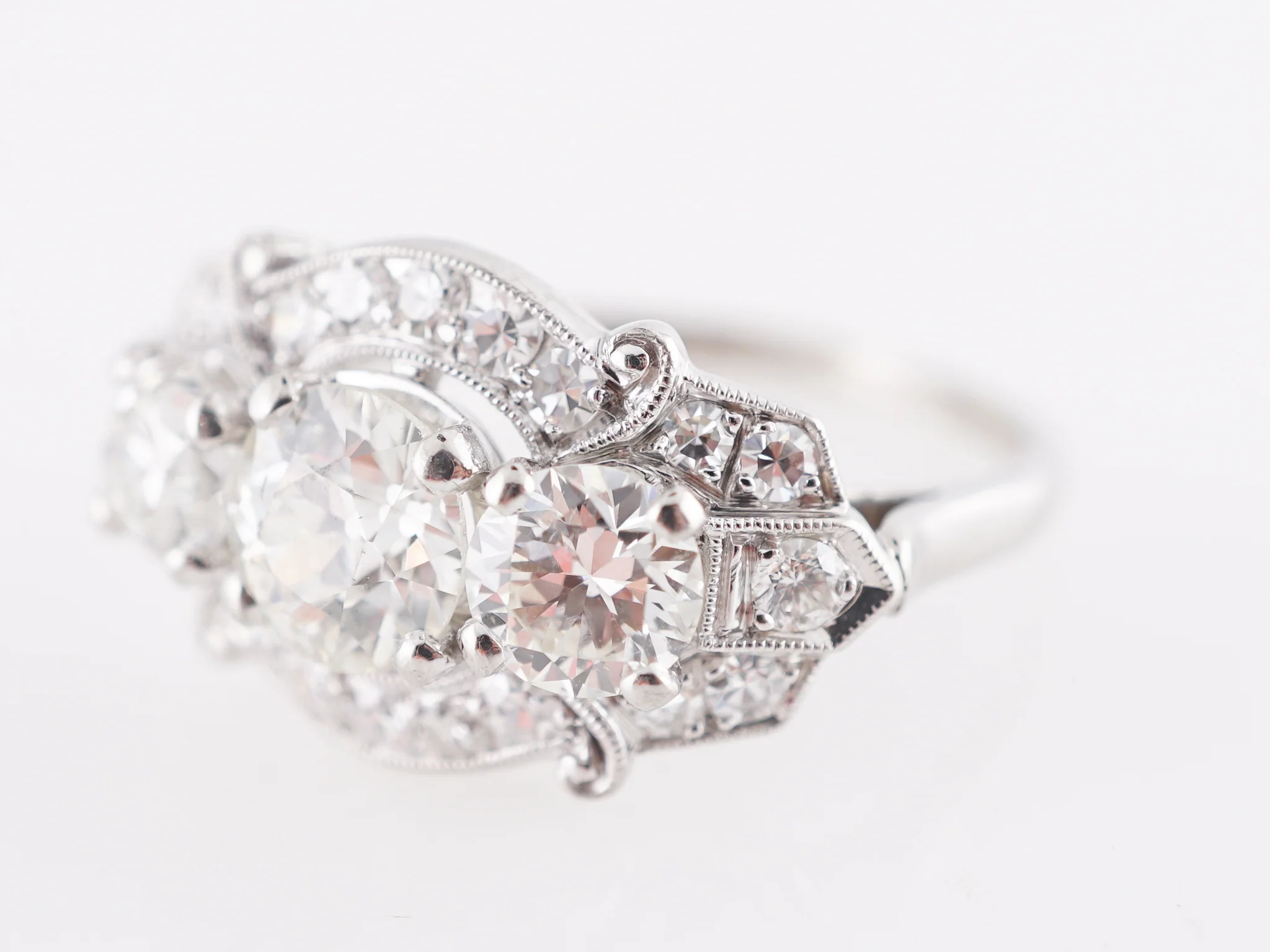 2.54 Vintage Three Stone Engagement Ring in Platinum - Image 2