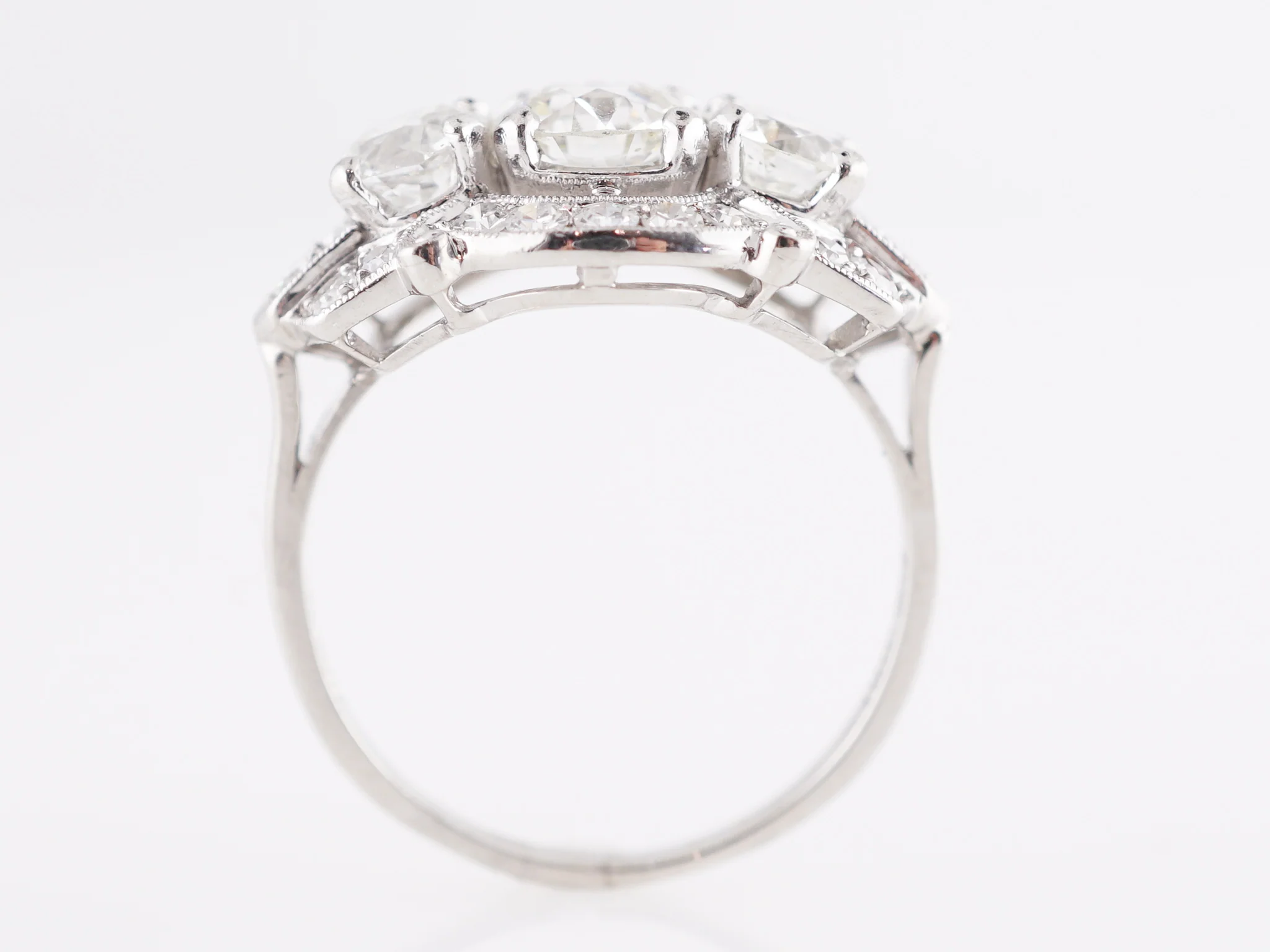 2.54 Vintage Three Stone Engagement Ring in Platinum - Image 4