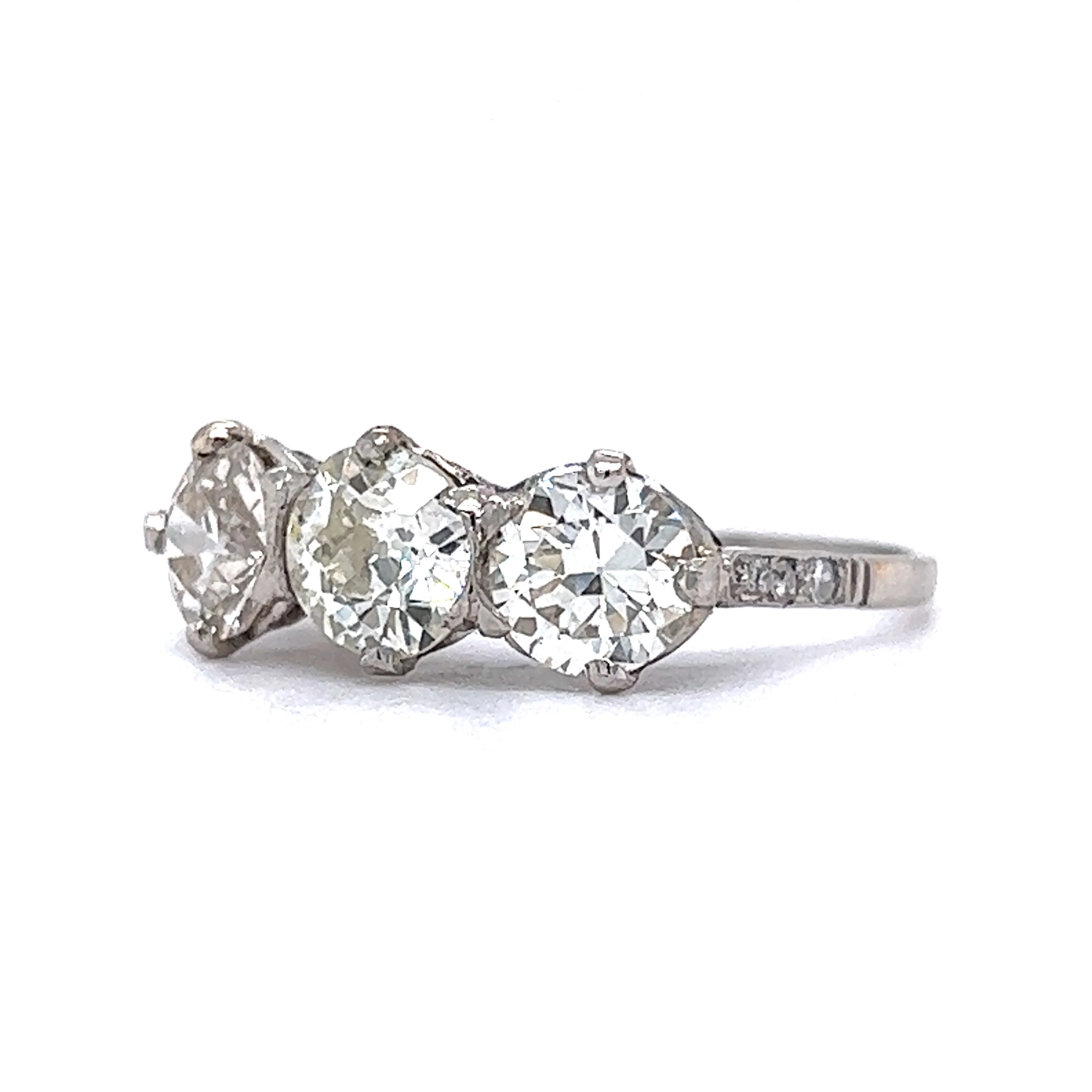 2.55 Vintage Three Stone Diamond Engagement Ring in 14k White Gold - Image 2