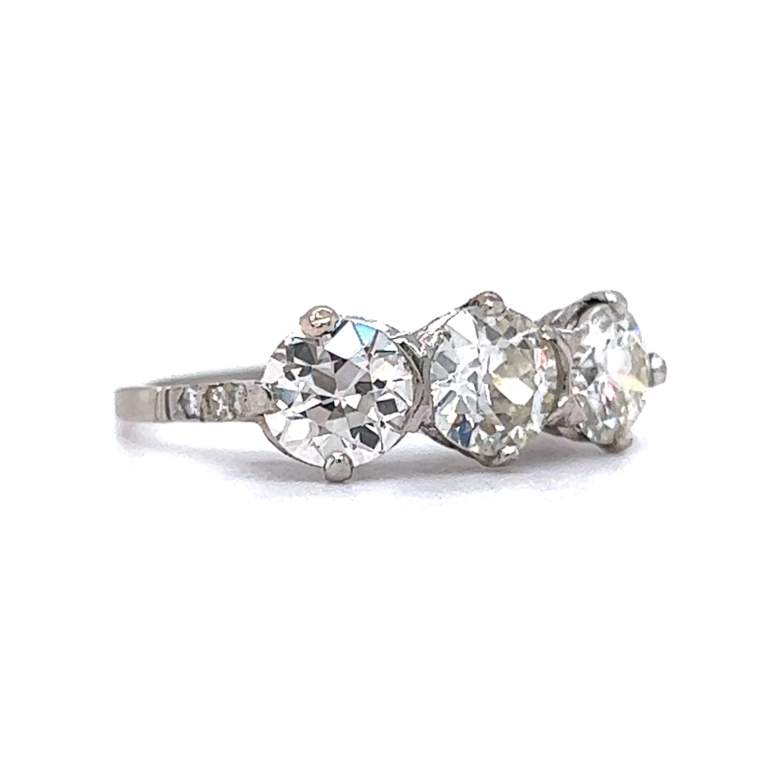 2.55 Vintage Three Stone Diamond Engagement Ring in 14k White Gold - Image 3