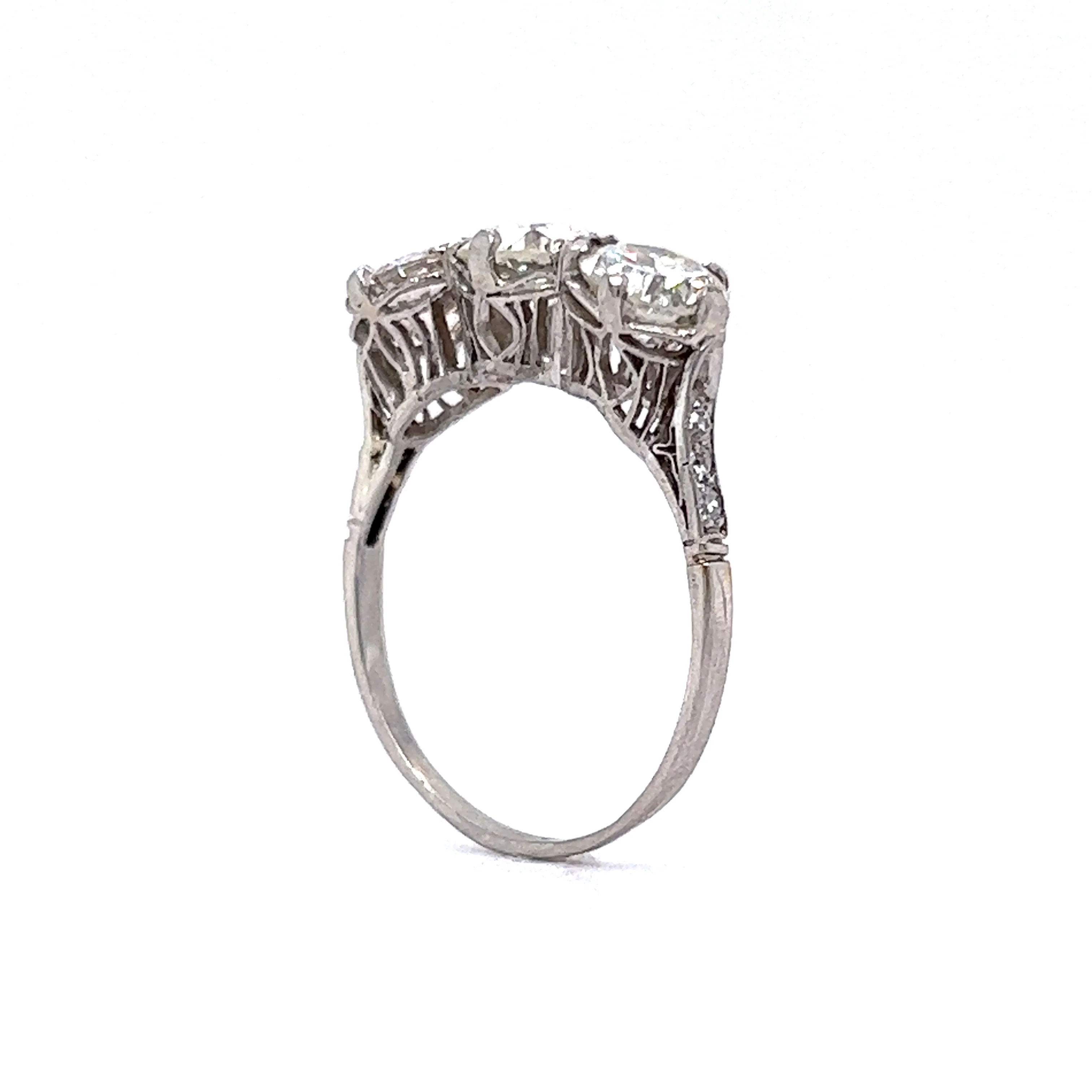2.55 Vintage Three Stone Diamond Engagement Ring in 14k White Gold - Image 5