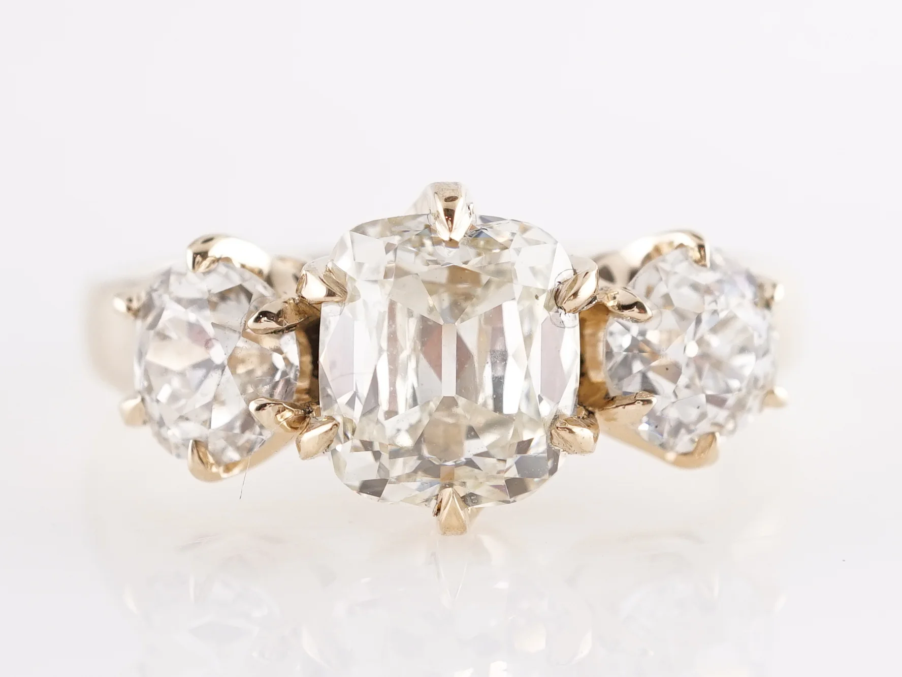 2.56 Three Stone Diamond Engagement Ring 14k Yellow Gold