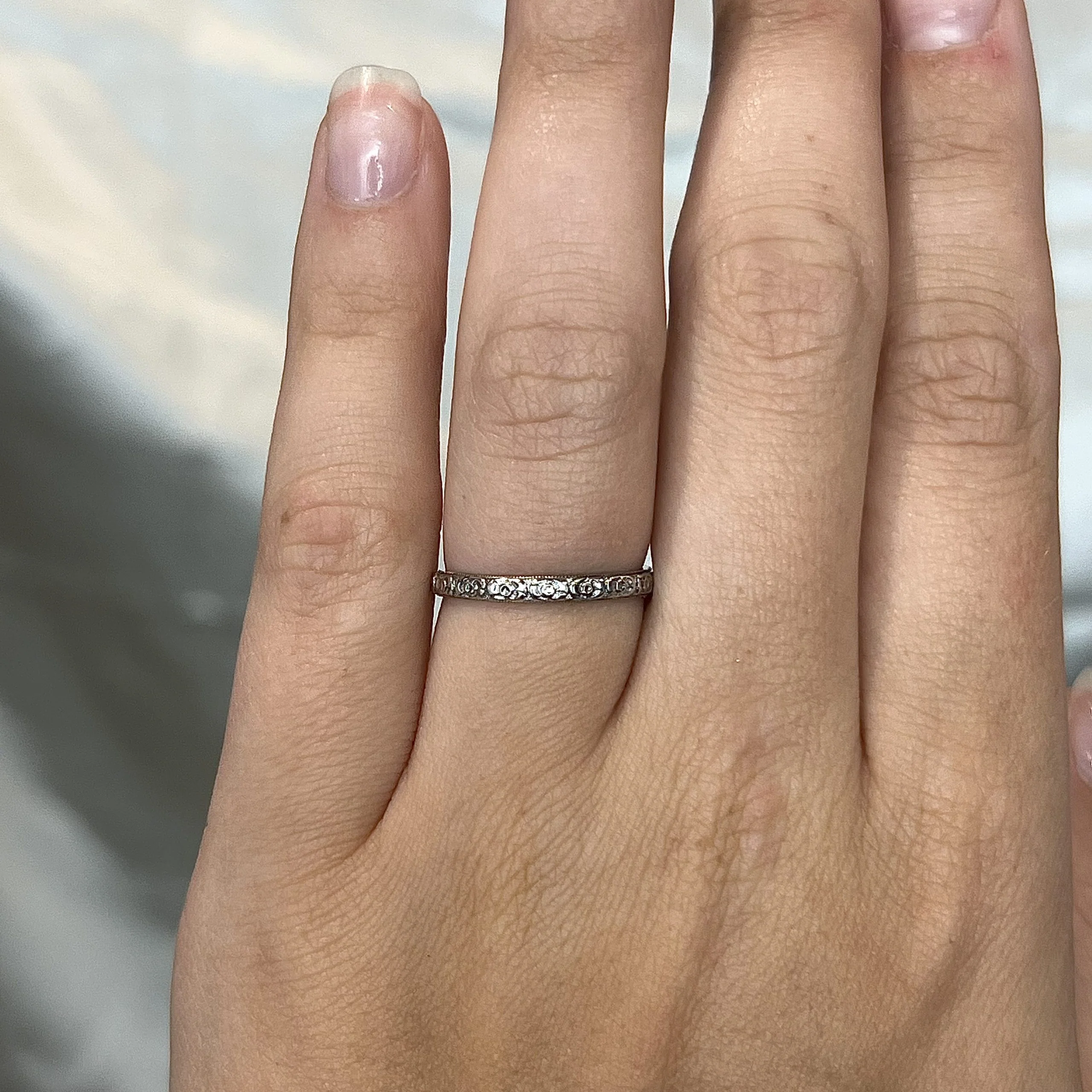 2.5mm Art Deco Orange Blossom Wedding Band in Platinum - Image 6